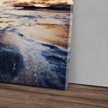 Sinus Art Leinwandbild 120x80cm Wandbild auf Leinwand Geothermale Landschaft Island Sonnenunt, (1 St)