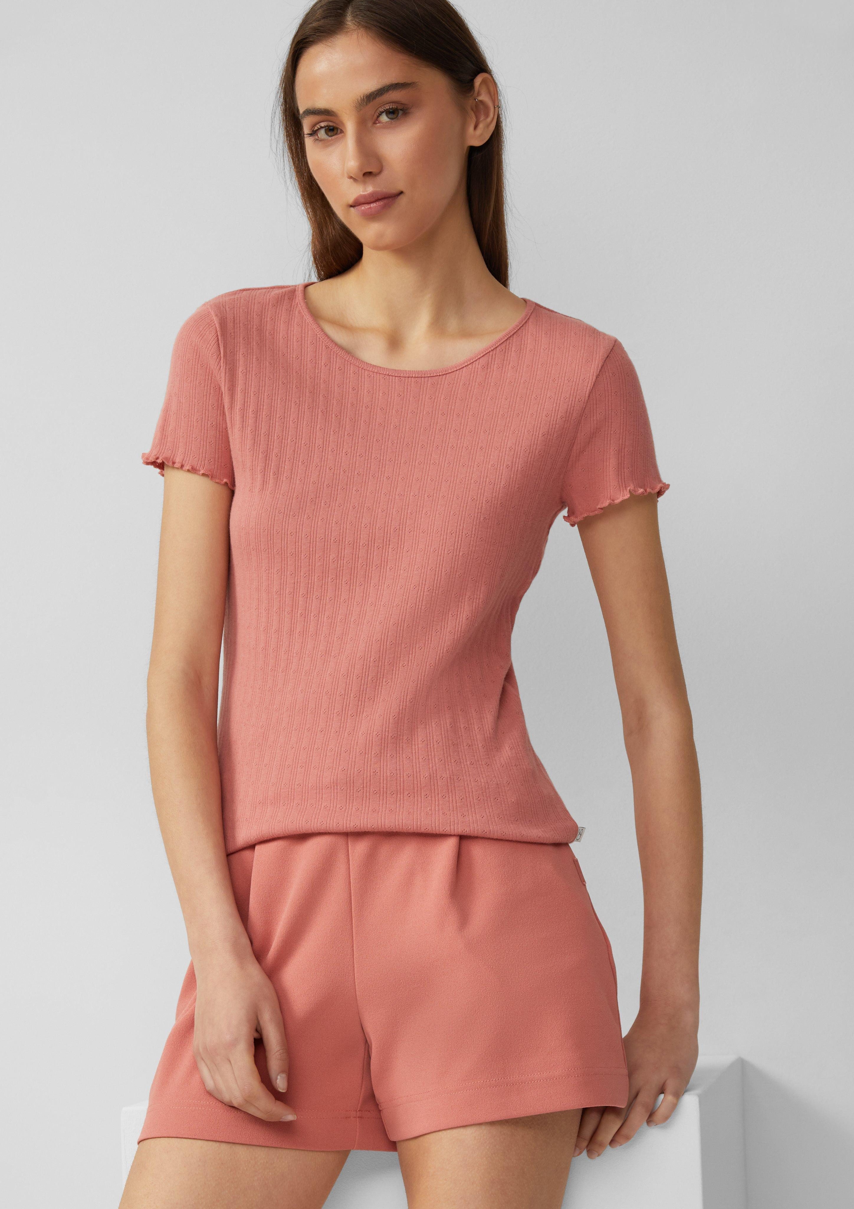 QS Kurzarmshirt T-Shirt mit Ajour-Muster Paspel günstig online kaufen