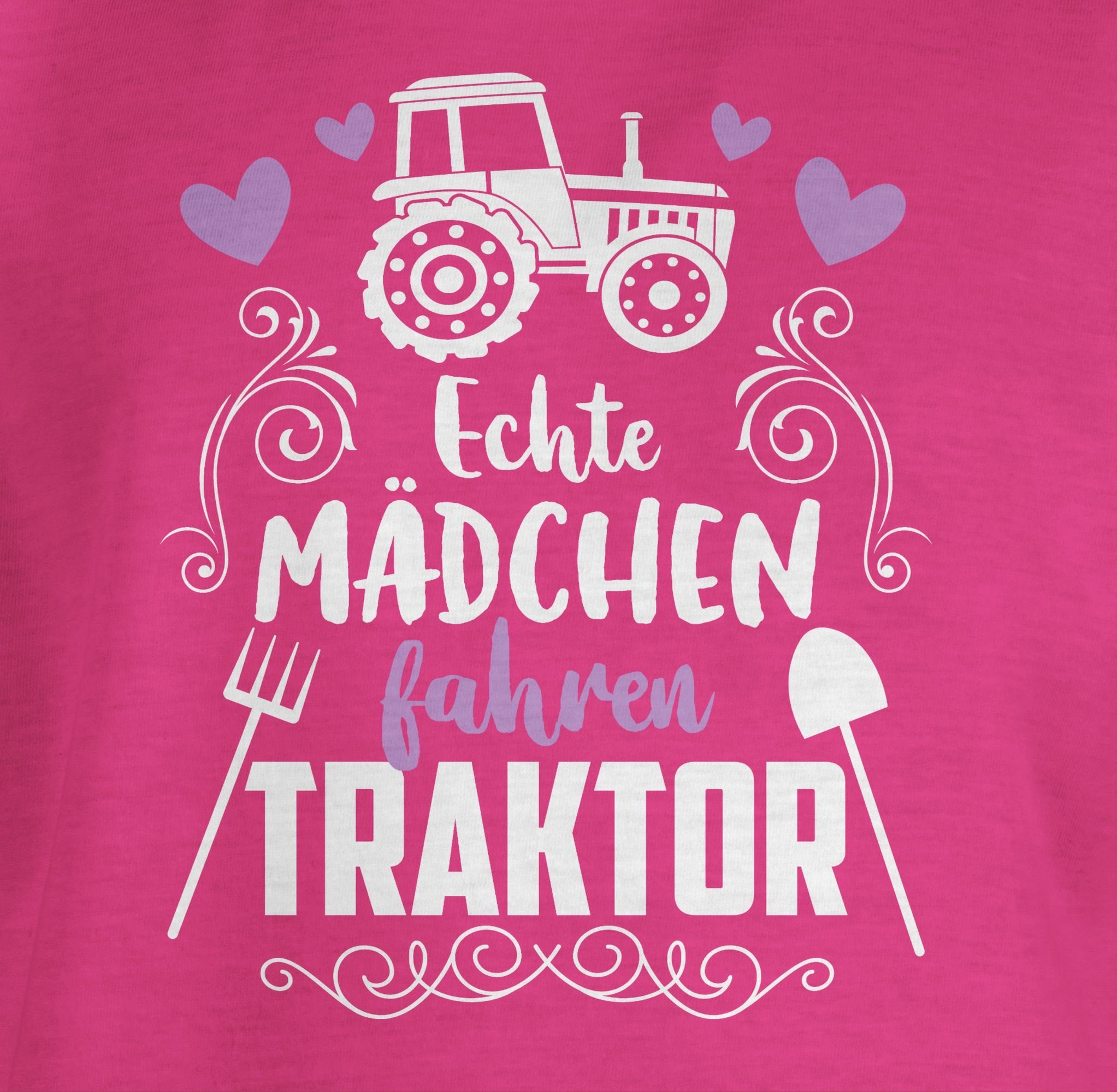 Shirtracer Echte 1 Mädchen T-Shirt Fahrzeuge fahren Fuchsia Traktor weiß Kinder -