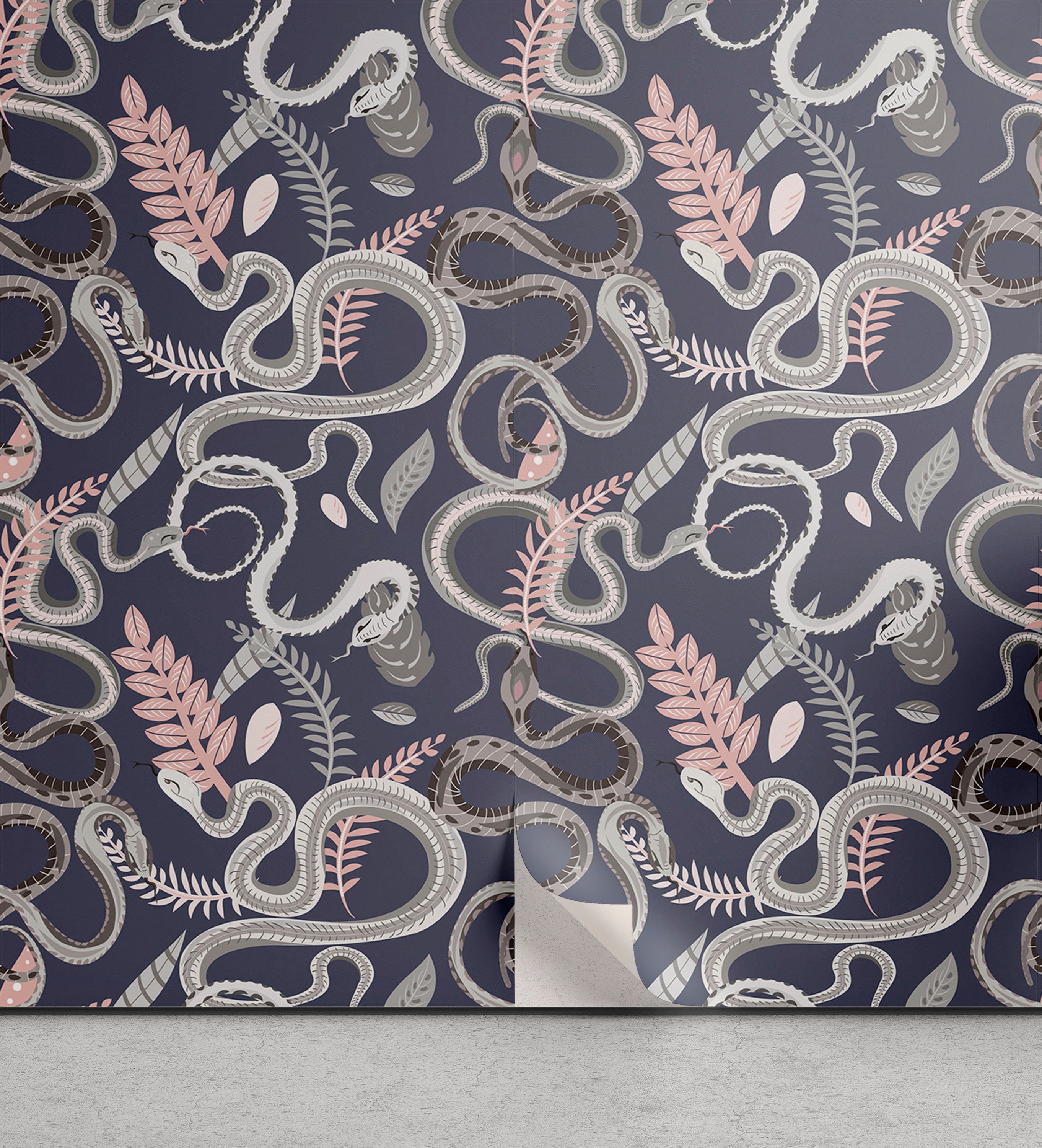 Abakuhaus Vinyltapete selbstklebendes Wohnzimmer Küchenakzent, Zweige Botanisch und Snake Pastell