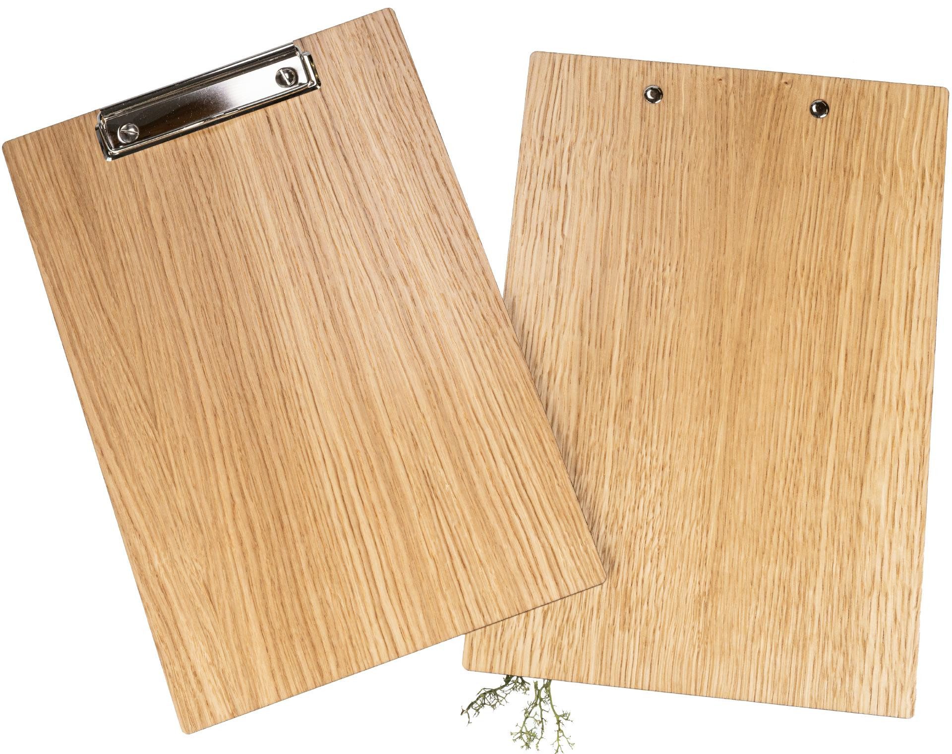 Holz Frank Schreibmappe Eiche Klemmbrett DIN A4 - FSC® - lackiert mit Briefklemme Silber