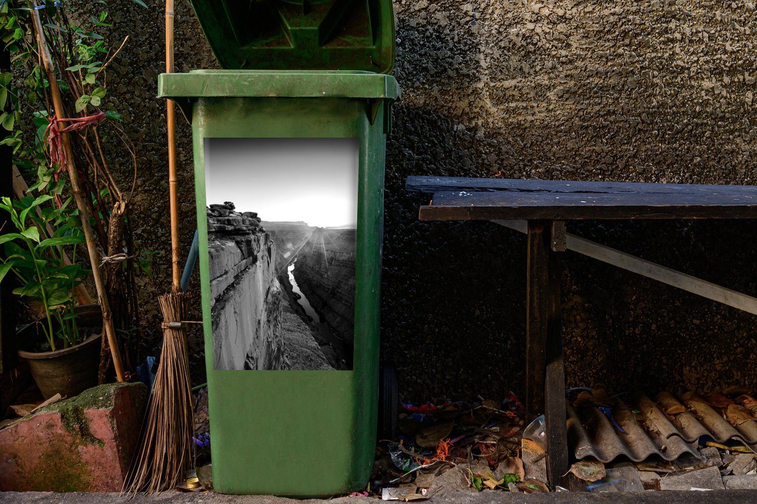 Sonnenaufgang Mülleimer-aufkleber, Abfalbehälter Canyon und schwarz (1 Wandsticker Grand im Mülltonne, MuchoWow Container, Sticker, weiß - St),