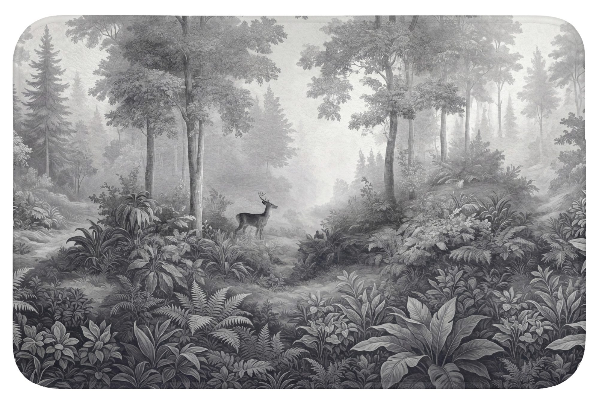 OnlyWow WC-Vorleger Wald - Rotwild - Schwarz - Weiß, Höhe 10 mm, Polyester, Rechteckig, WC Teppich, Toilettenvorleger, Toilettenteppich, Badematte 60x40 cm