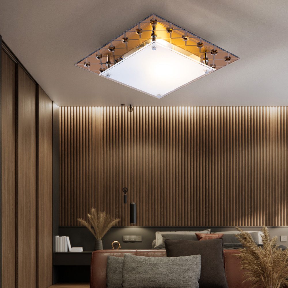 Esto Deckenleuchte, Leuchtmittel nicht inklusive, Deckenleuchte Wohnzimmerlampe E27 Kristalle Spiegelglas gemustert