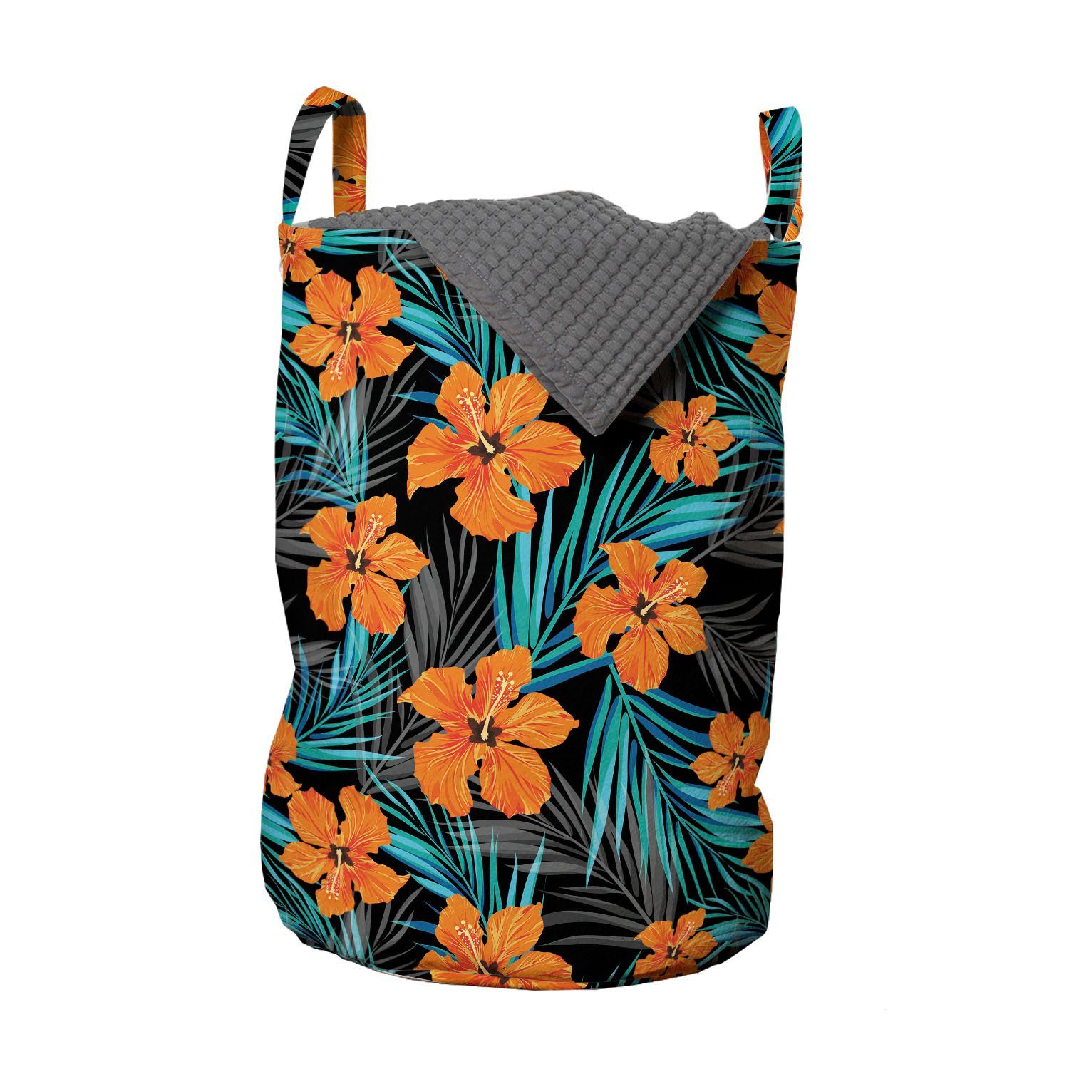 Abakuhaus Wäschesäckchen Wäschekorb mit Griffen Kordelzugverschluss für Waschsalons, Hawaii-Farben Orange Hawaii Blätter-