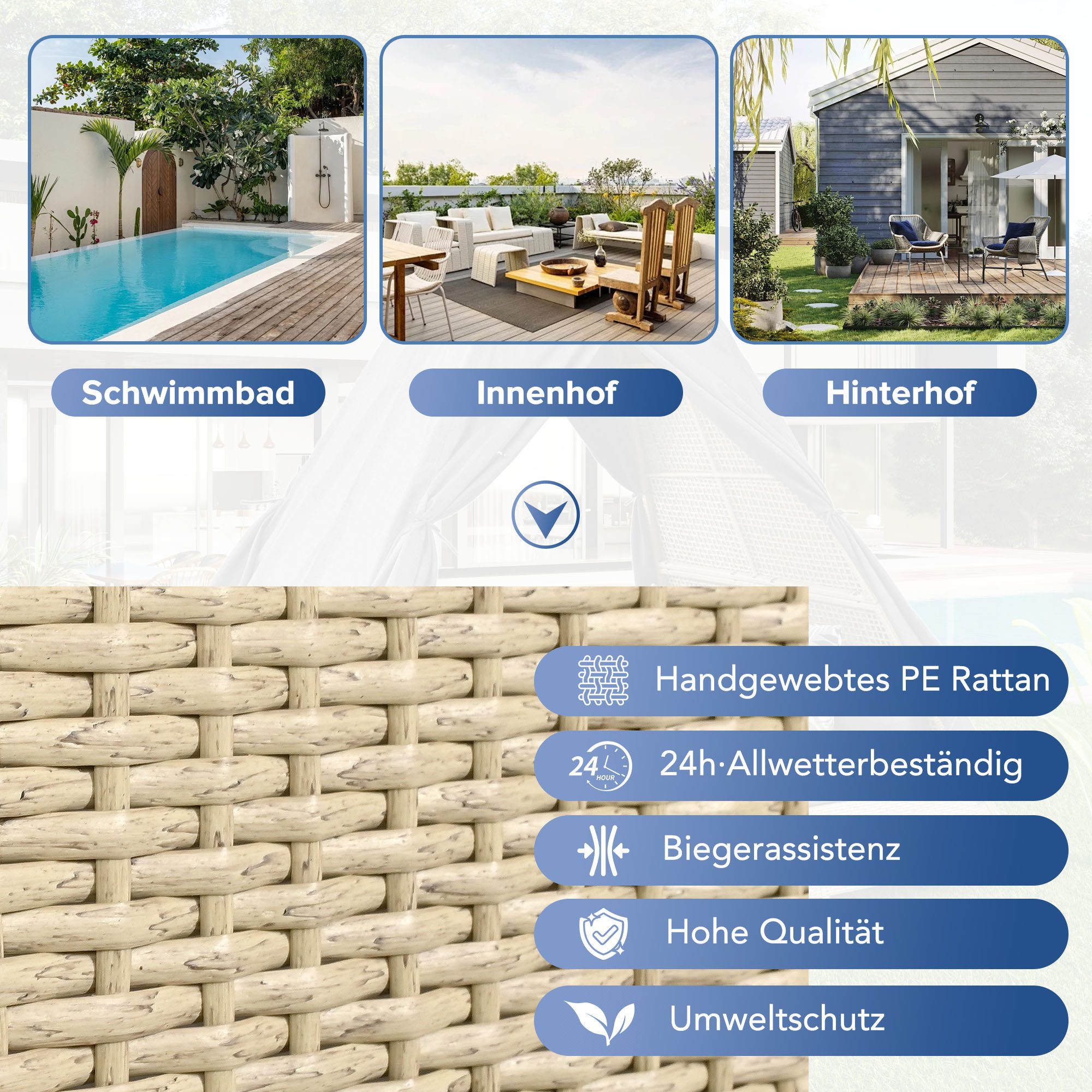 Merax Gartenliege mit Rattanzelt und Stahlrahmen, günstig online kaufen