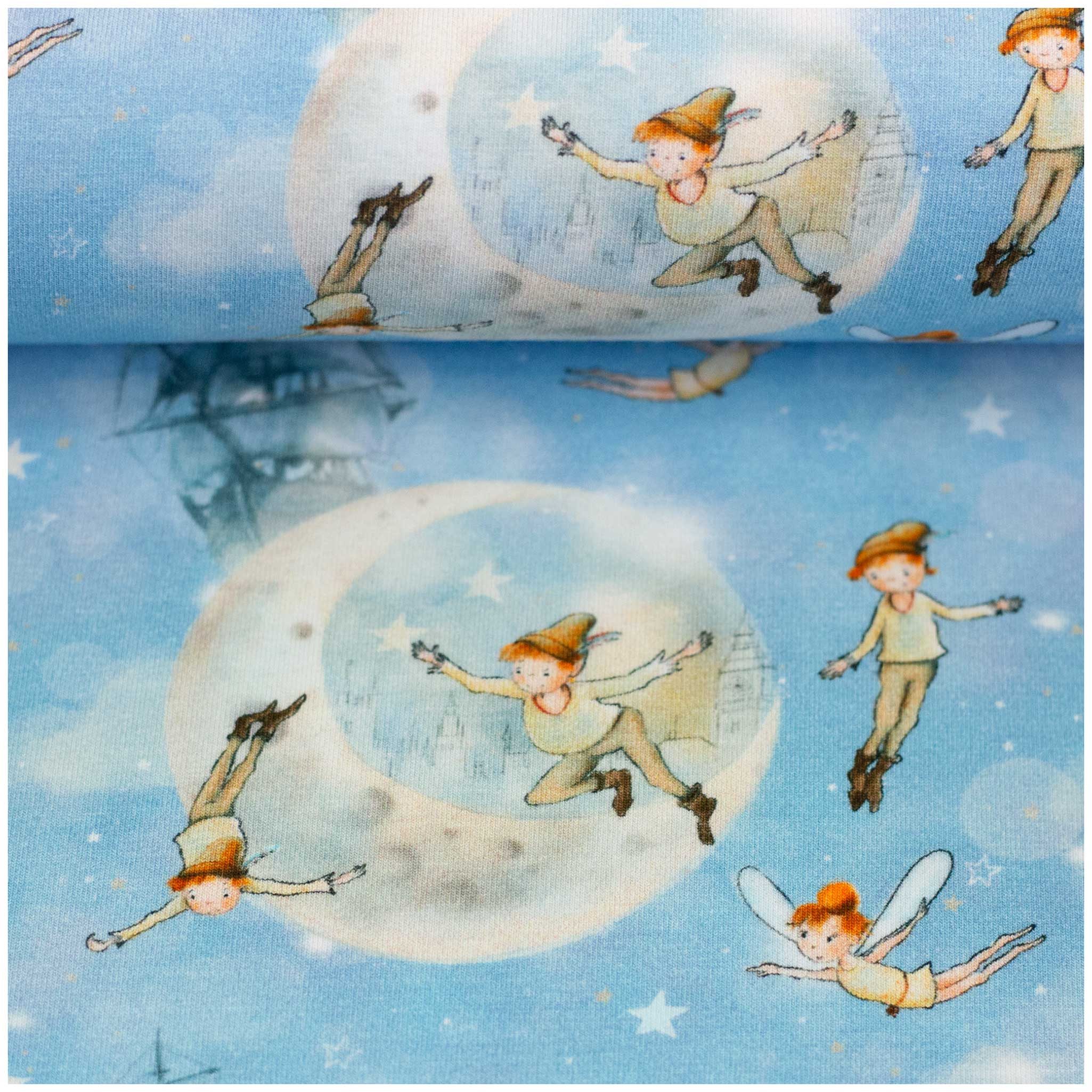 maDDma Stoff Swafing Baumwolljersey Peter Pan Kinderstoff Meterware blau 150cm, hellblau