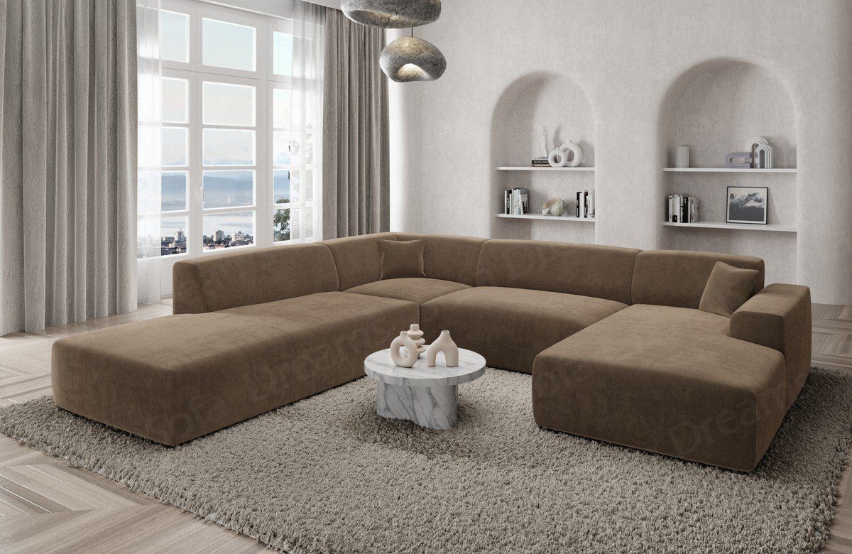 Sofa Dreams Wohnlandschaft Polster Designer Sofa Mallorca U Lounge Samtstoff Stoffsofa, Loungesofa