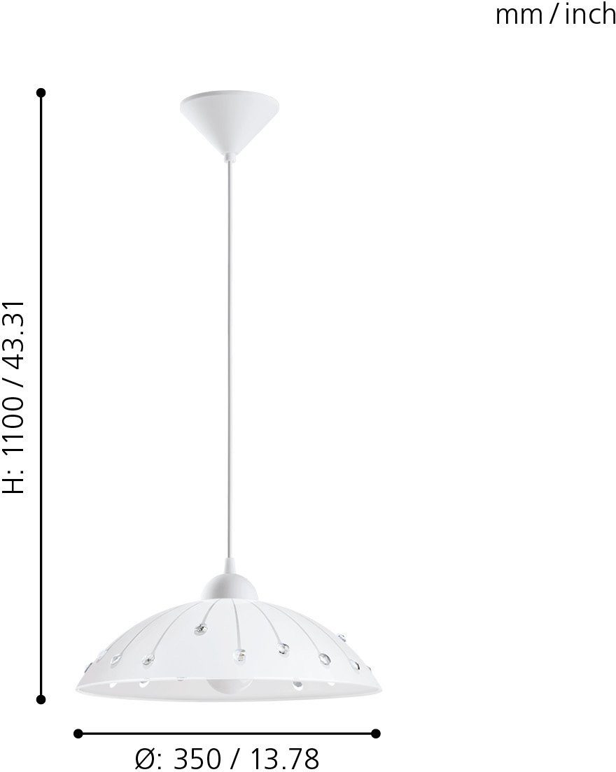 EGLO Hängeleuchte VETRO Pendellampe, Kunststoff und Glas, E27, Esstischlampe, Lampe, Dimmfunktion, ohne Leuchtmittel, Hängeleuchte, H110 x Ø35, weiss, 1X60W exkl.