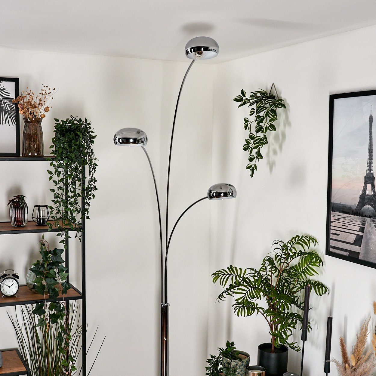 hofstein Stehlampe Stehlampe aus Metall/Glas in Chromfarben/Weiß, ohne Leuchtmittel, verstellbare Schirme, An-/Ausschalter,240cm, 3 xE14, ohne Leuchtmitte