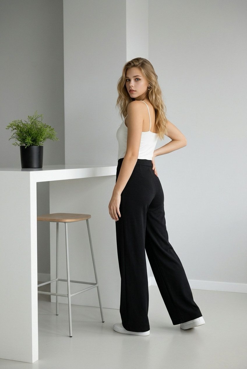 Zuckerwatte Strickhose mit breitem Bund, aus wertiger Viskose Stretch Mischung