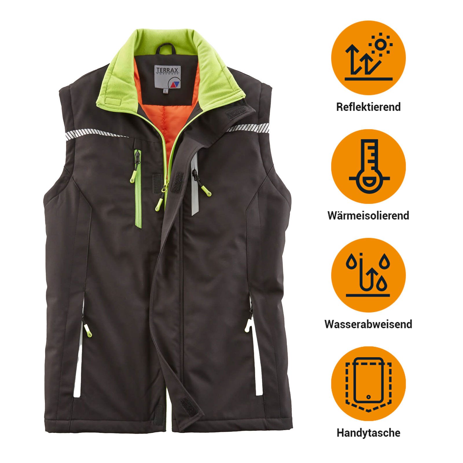 Terrax Workwear Arbeitsweste 30317 Herren Berufsweste Handwerker-Weste Softshell leicht wattiert