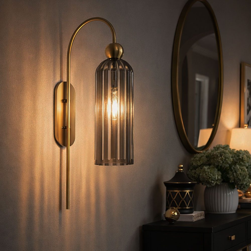 Maytoni Wandleuchte, Leuchtmittel nicht inklusive, Wandleuchte Flurlampe Treppenleuchte Wandlampe Gold Glas Metall H 53,5