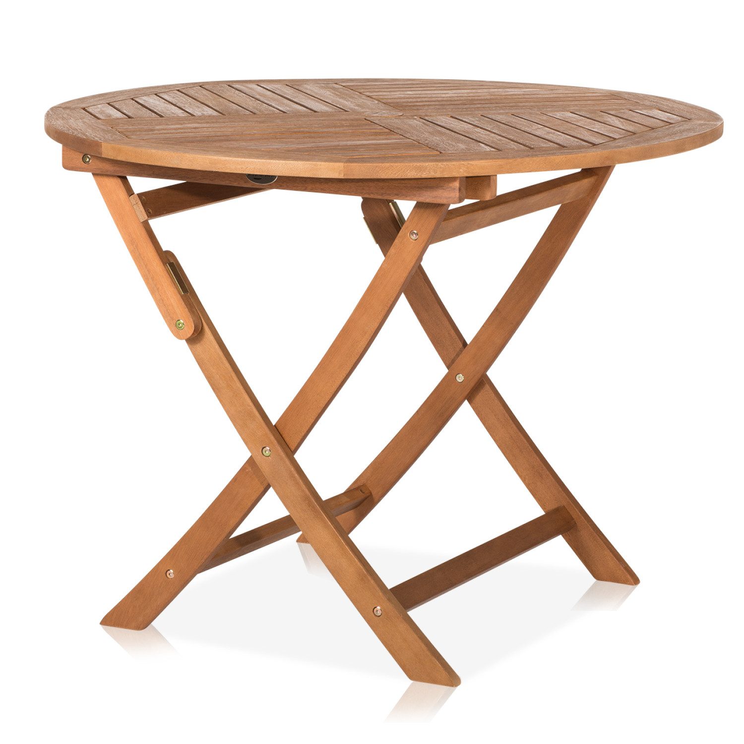 KHG Klapptisch Gartentisch 100 cm Durchmesser, klappbar, bis 75 kg belastbar (Outdoor-Tisch Rund), aus Eukalyptus-Holz, zum Schutz geölt, FSC-Zertifiziert