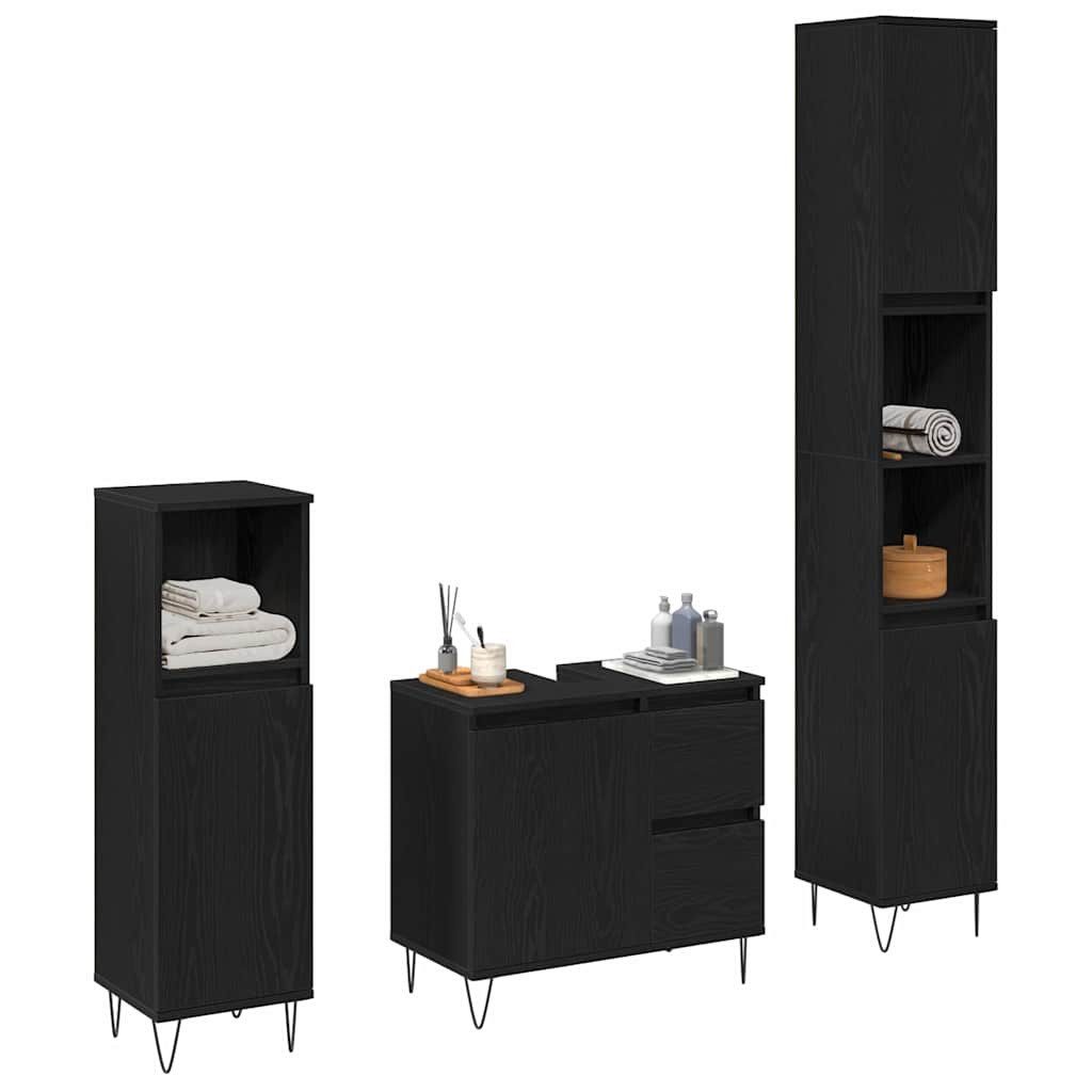vidaXL Badezimmer-Set Badezimmermöbel-Set 3 pcs Schwarz Eichen-Optik 30 x 3 günstig online kaufen