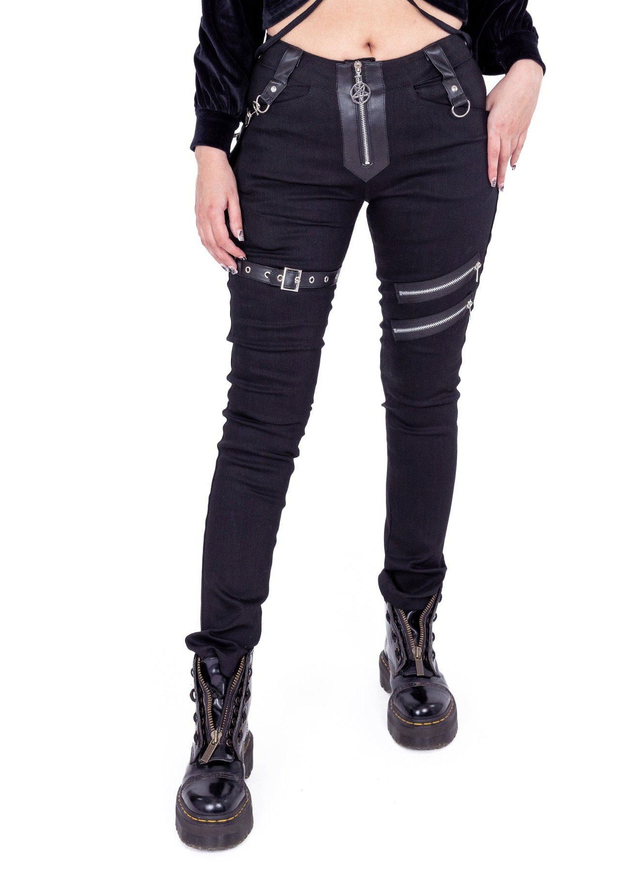 Heartless Röhrenhose Odette Gothic Harness Pants mit abnehmbarer Beintasche