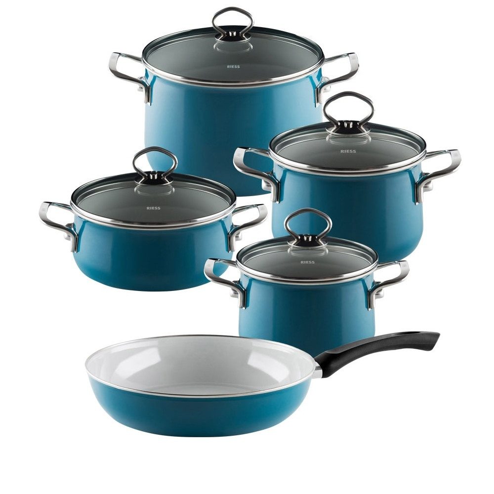 Riess Topf-Set Riess Topfset 5-tlg. Emaille Nouvelle Aquamarin