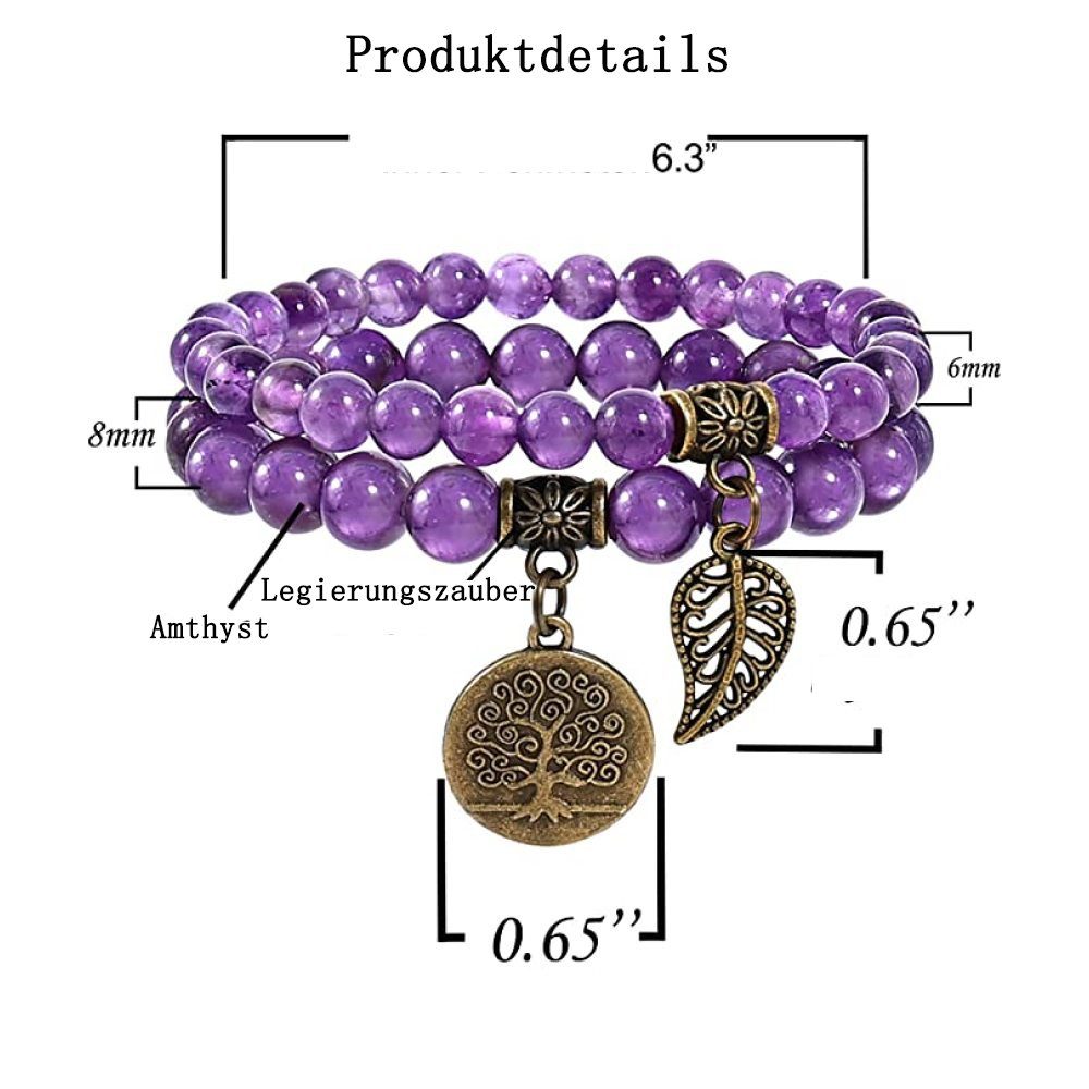 GelldG Armband Chakra Armband ‎‎lila Natürliches Kristall für Heilsteine Frauen, Armband