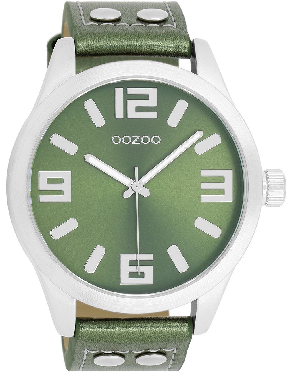 OOZOO Quarzuhr Basic Line Uhr C1081 Lederband Metallic Green 46 mm