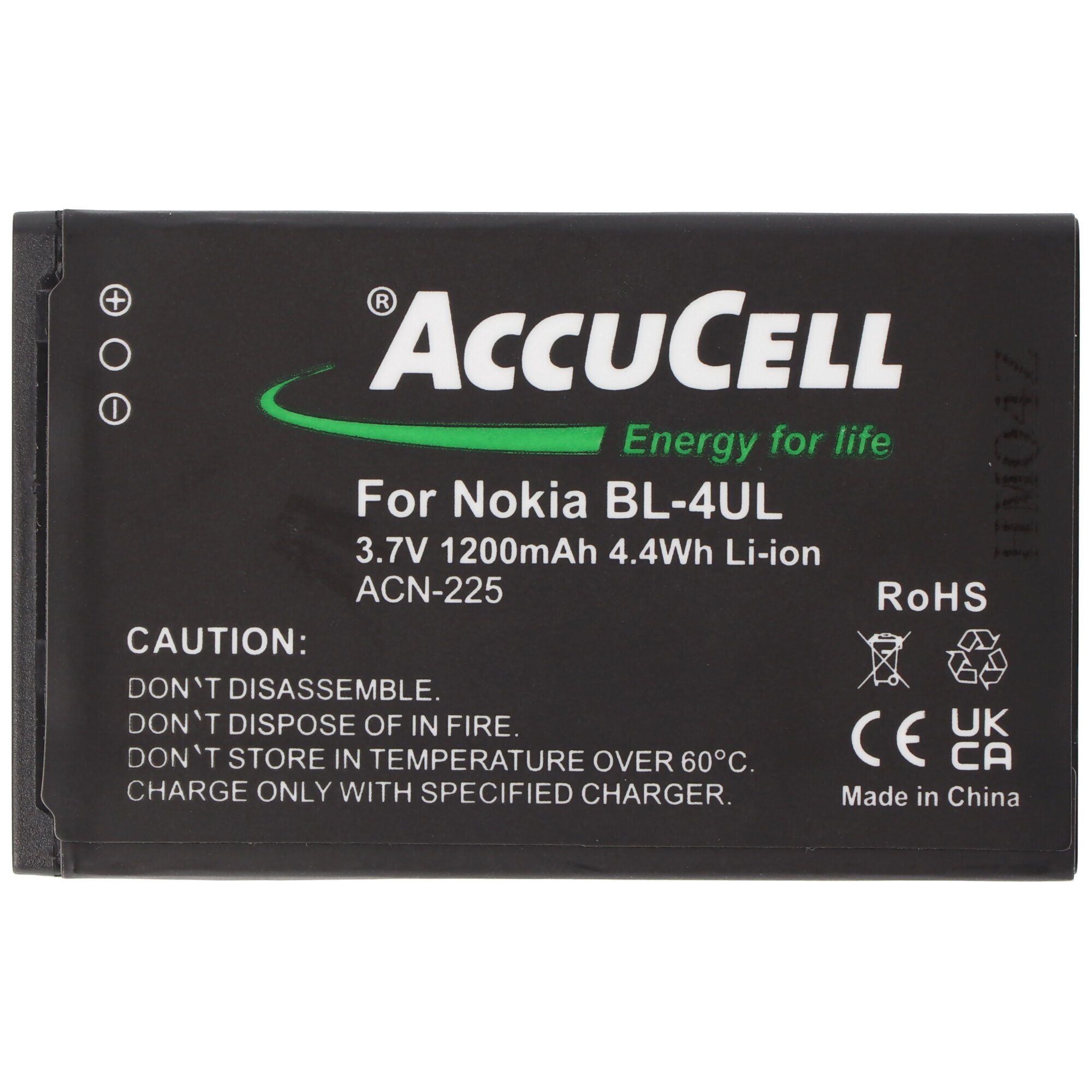 passend V) Li-ion-Akku und den AccuCell Nokia Nokia (3,7 für 1200 As Akku 225, mAh Lumia Akku BL-4UL