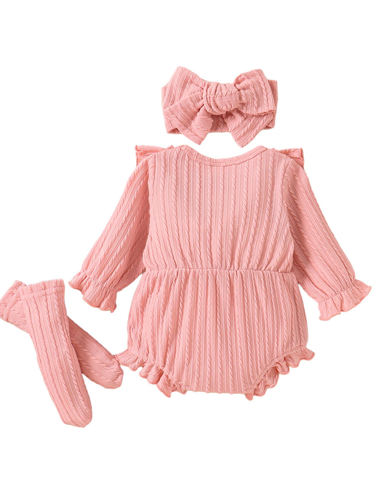 LAPA Strampler Einfarbiger Anzug Babys, 3-teilig, Dekoration Schleife für