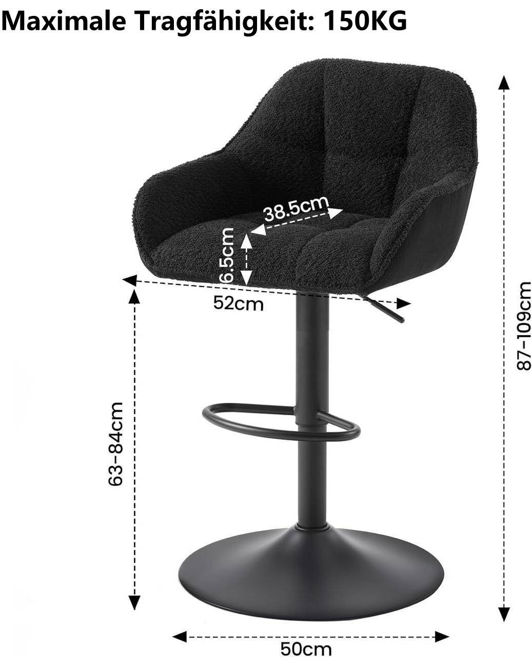 Woltu Barhocker (1 St), höhenverstellbar drehbar, Chenille Cord Metall
