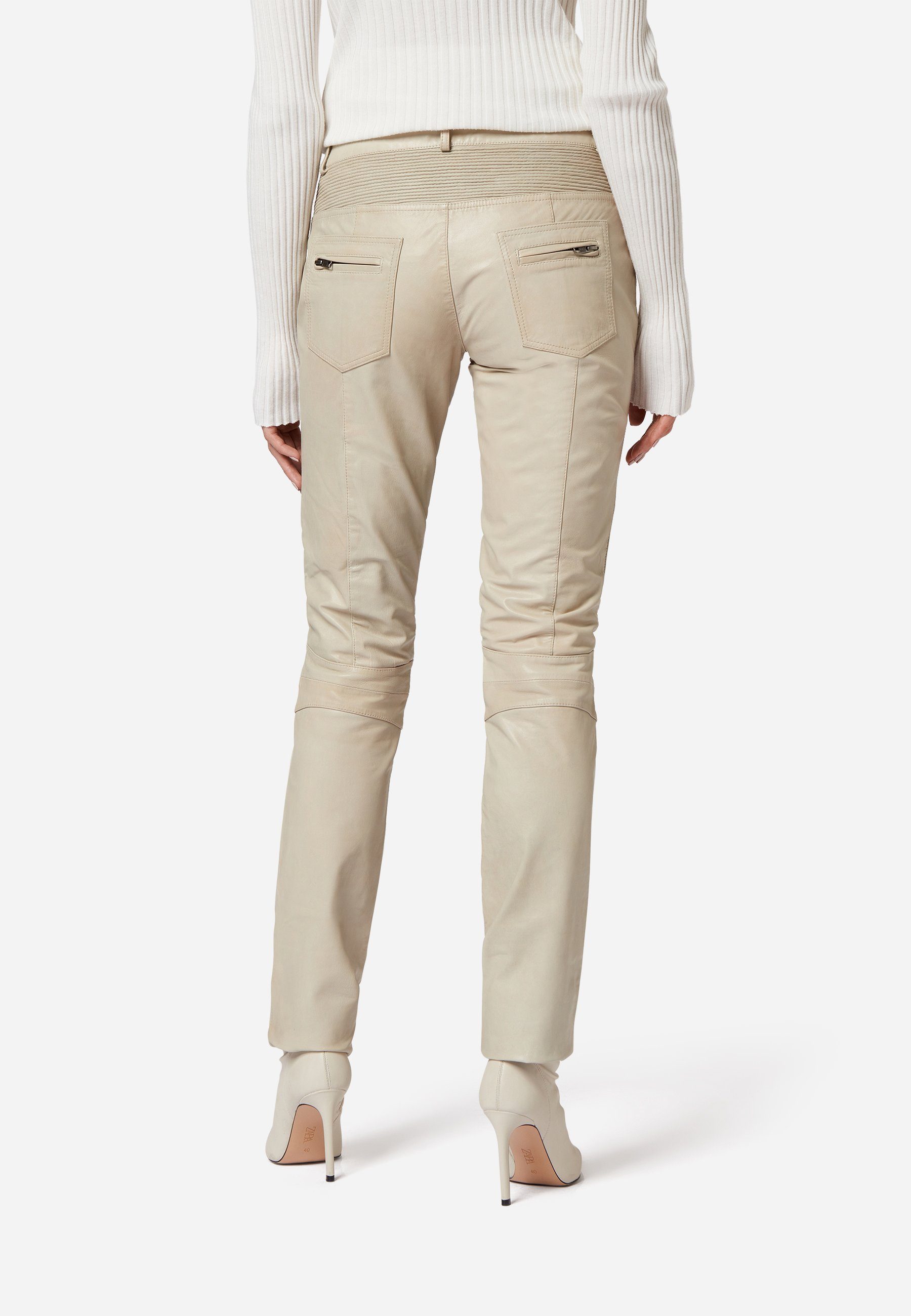 RICANO Lederhose Donna Lederhose mit Biker-Elementen als Low Waist
