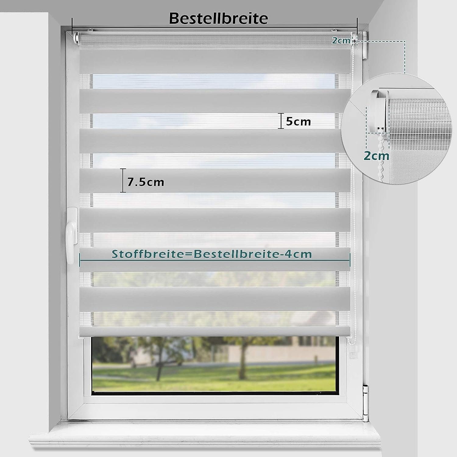Doppelrollo rollos Ohne Bohren 130cm/150cm, Vkele, freihängend,Blickdicht,Lichtschutz und verspannt, Klemmträger,Klemmfix, rollo für Fesnter und Tür – Bild 5 von 5
