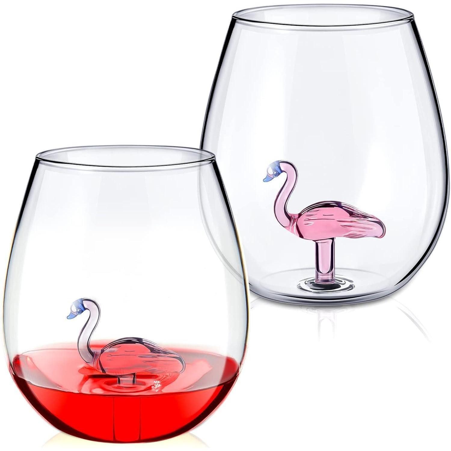 LuxusKollektion Weinglas 2er Set Flamingo Weingläser ohne Stiel 550ml Kreative Gingläser