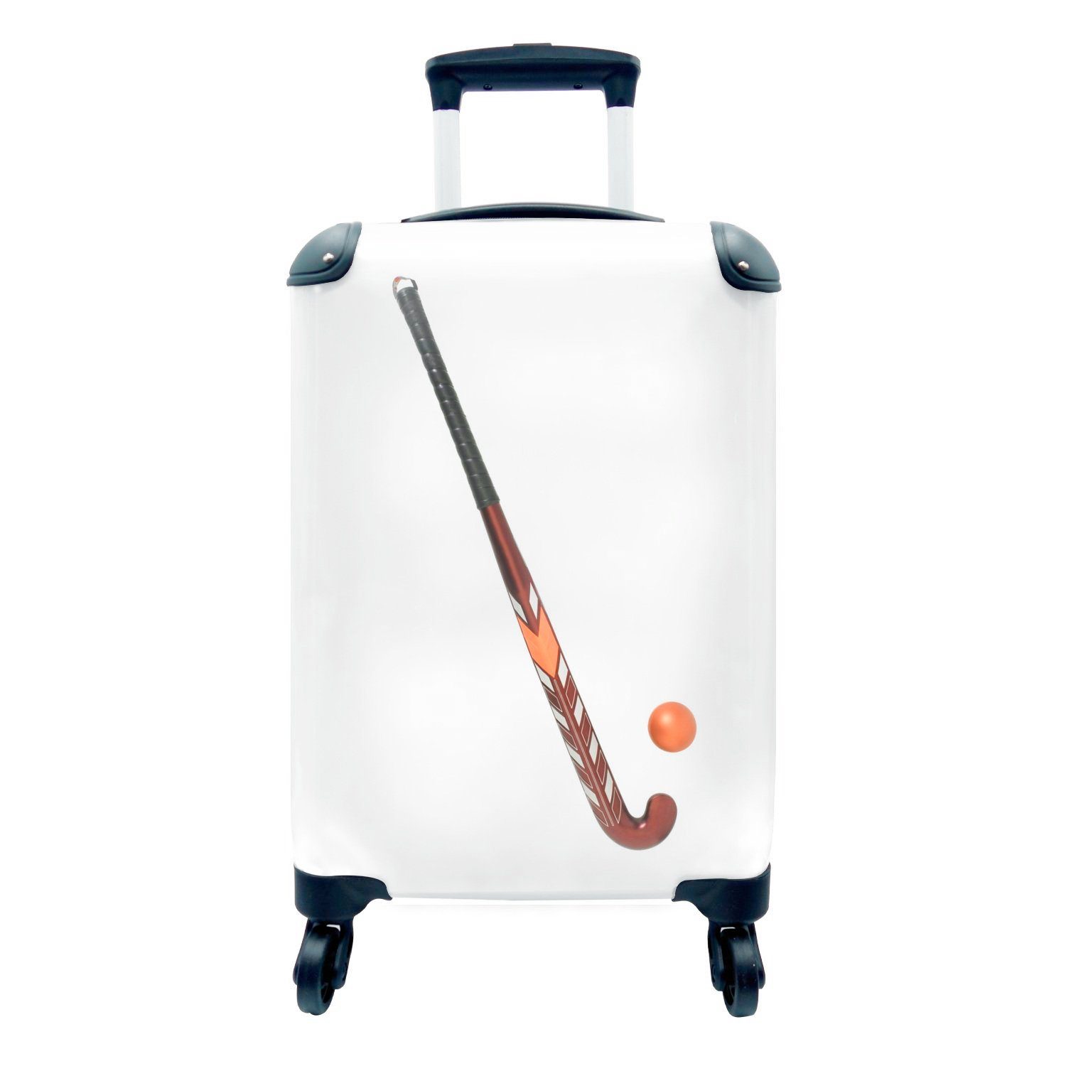 MuchoWow Handgepäckkoffer Hockeyschläger mit Ball auf einem weißen Hintergrund, 4 Rollen, Reisetasche mit rollen, Handgepäck für Ferien, Trolley, Reisekoffer