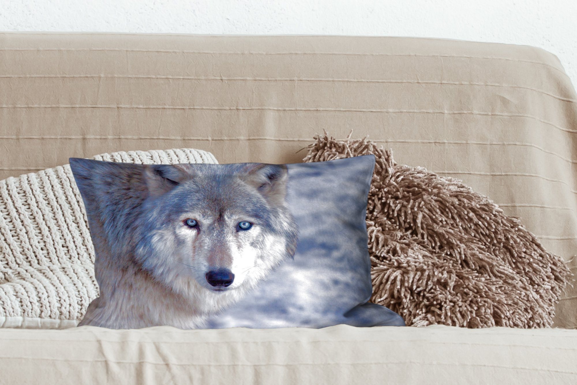 Wolfes, mit MuchoWow Dekokissen Wohzimmer Schlafzimmer Dekoration, Dekokissen grauen Kopf Füllung, Zierkissen, eines