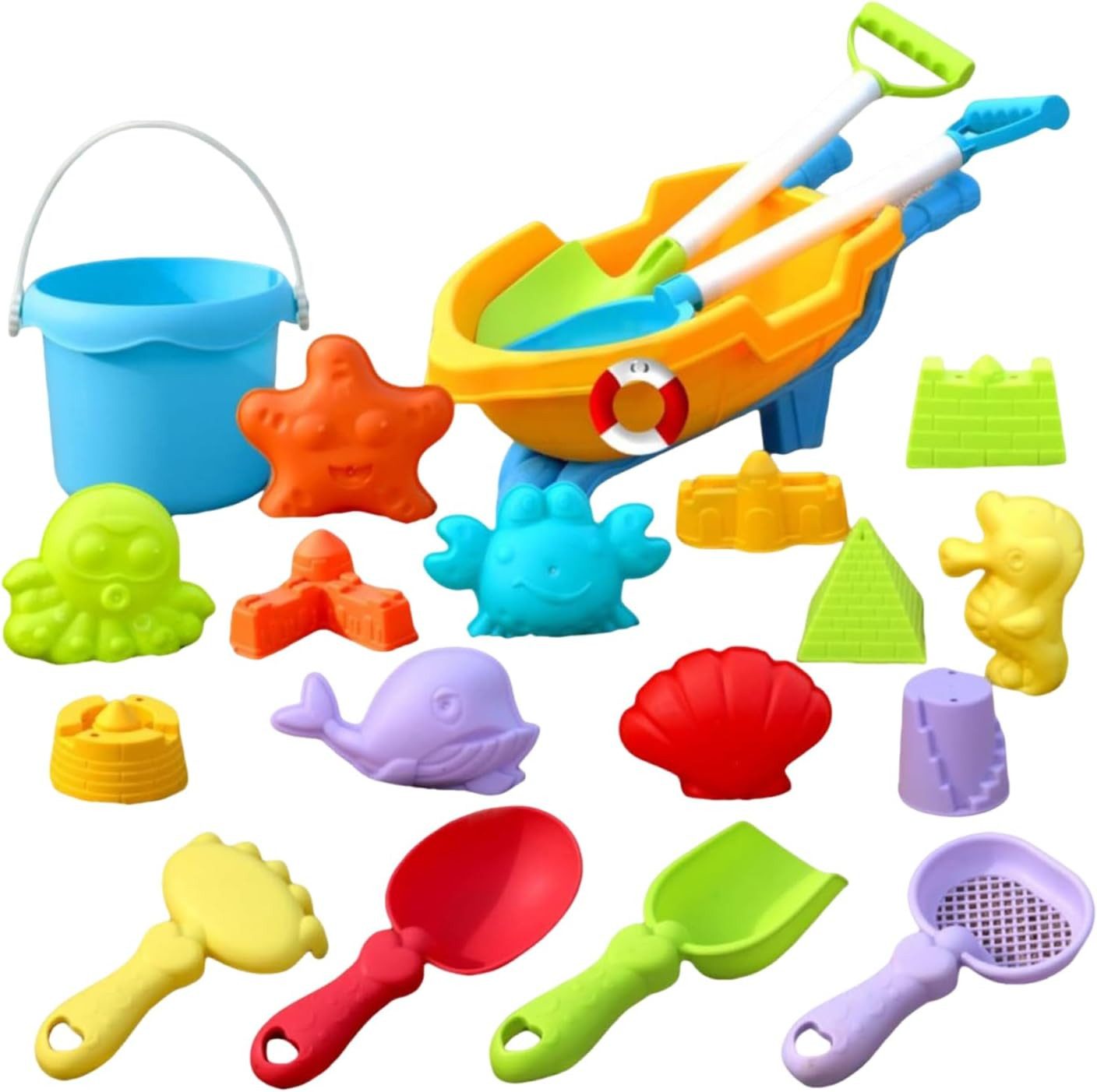 FELIXLEO Sandkasten Sandspielzeug Set 19 Stück Sandkasten Strand Spielzeug mit Eimer, (19-tlg)