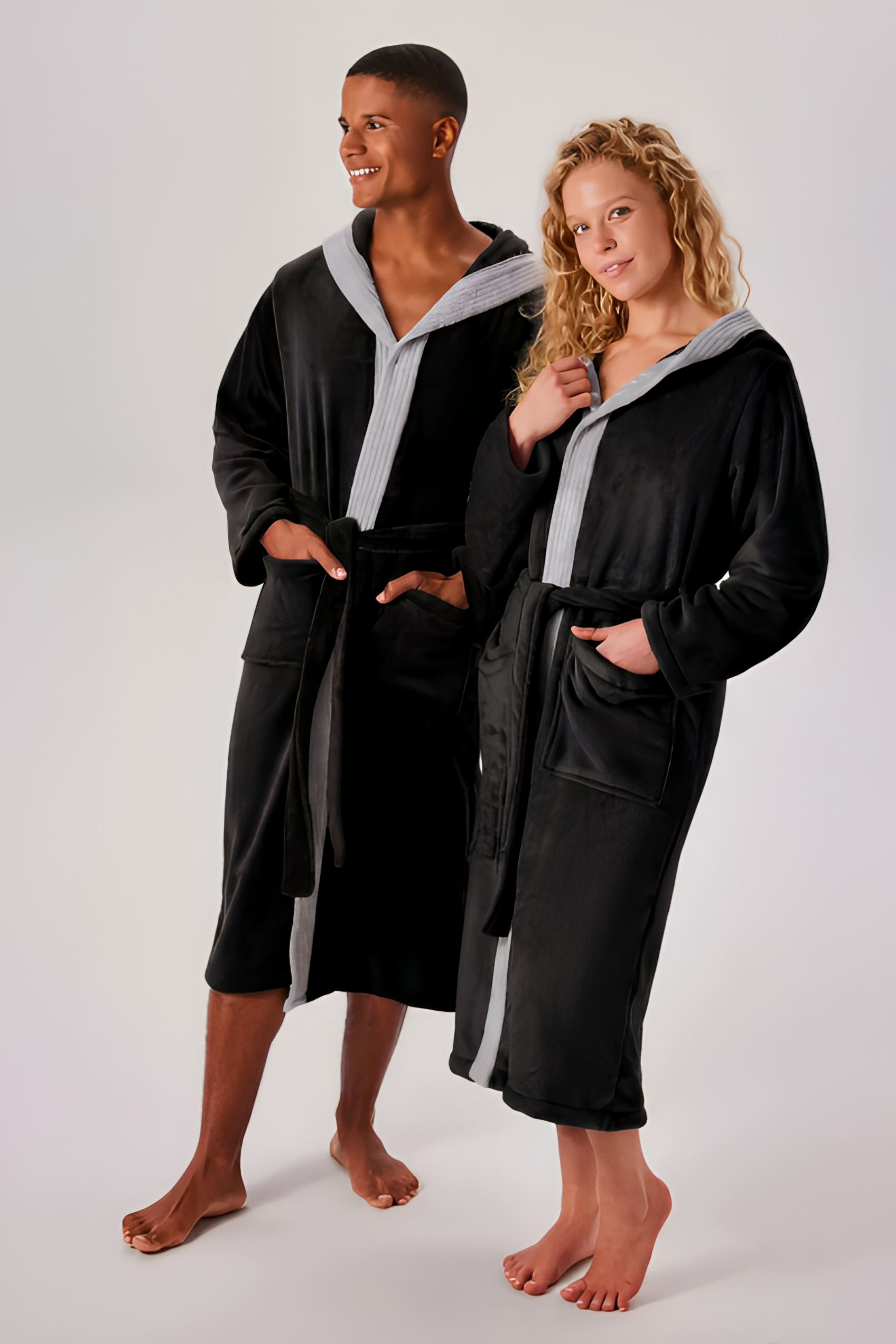 OTTO home Unisex-Bademantel Miia, ideal für Sauna, Spa & im Urlaub, Langform, Microfaser, Kapuze, Gürtel, weich und kuschelig, plüsch, für Damen und Herren, S-XL