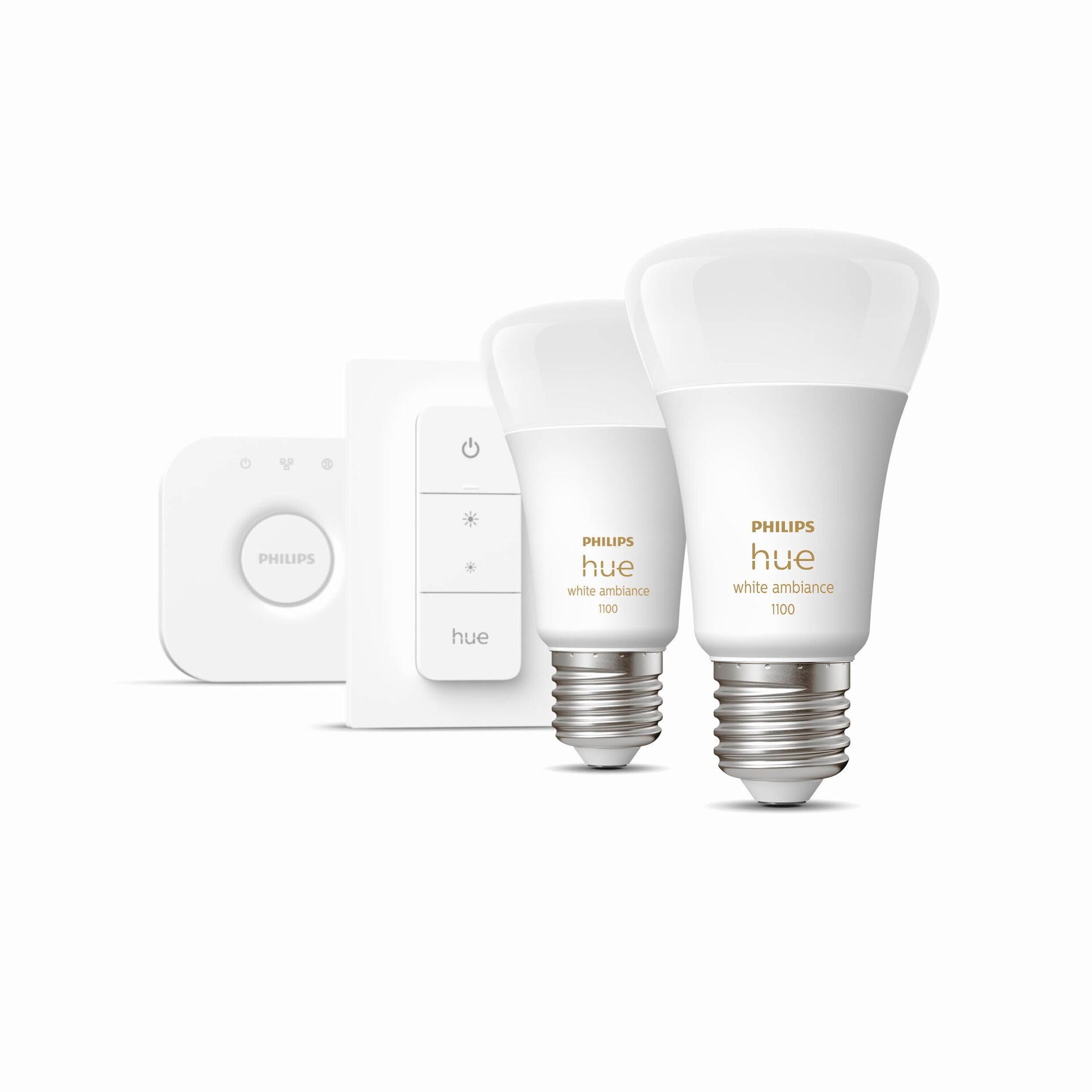 Philips Hue LED-Leuchtmittel White Ambience E27 8W 2er Starter Set mit Dimmschalter, E27, 2 St.