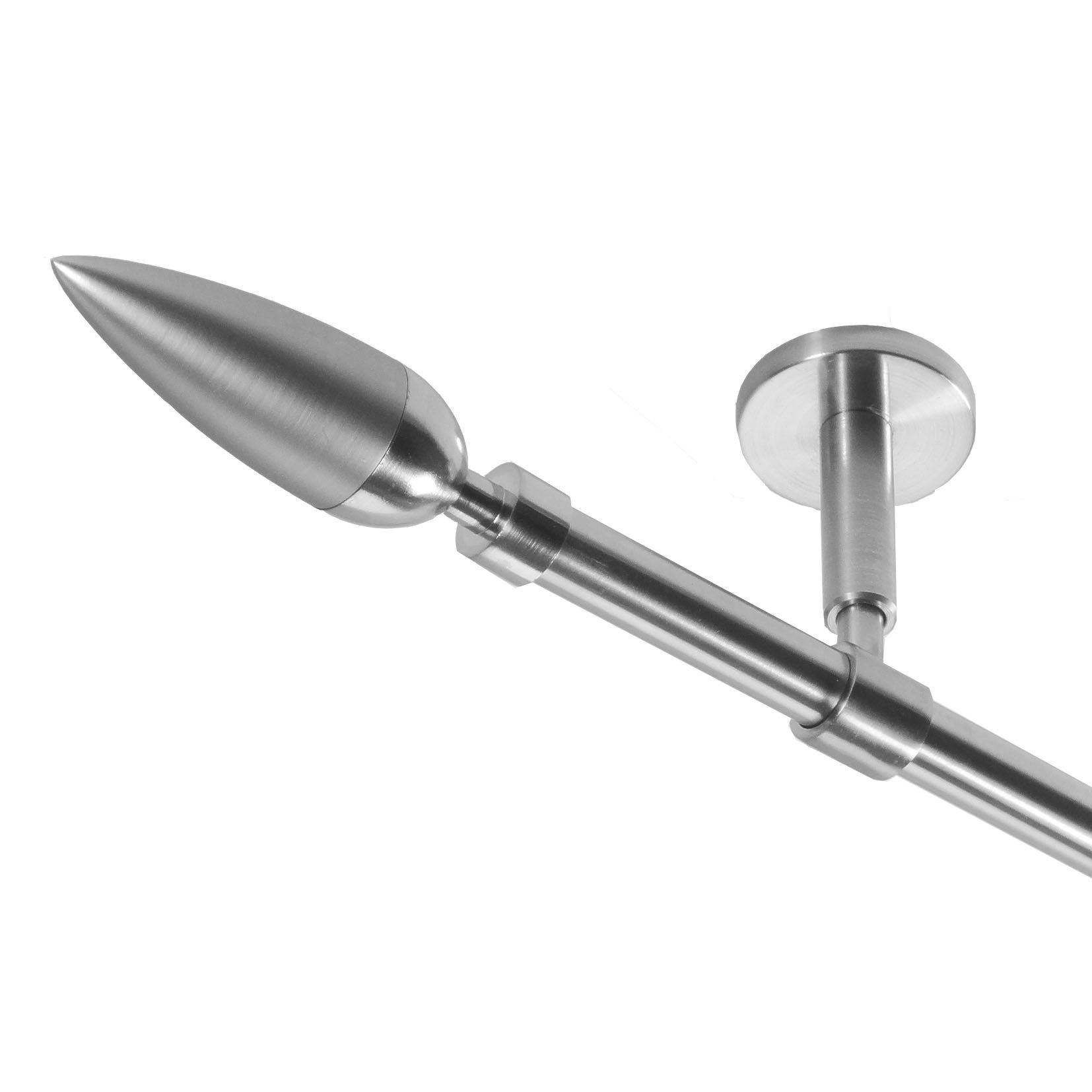 BASIT Gardinenstange Rohr Edelstahl 16 mm mit Deckenträgern 200 cm E10, Ø 16 mm, 1-läufig, verschraubt, Edelstahl, D11 200 cm E10 Spitze