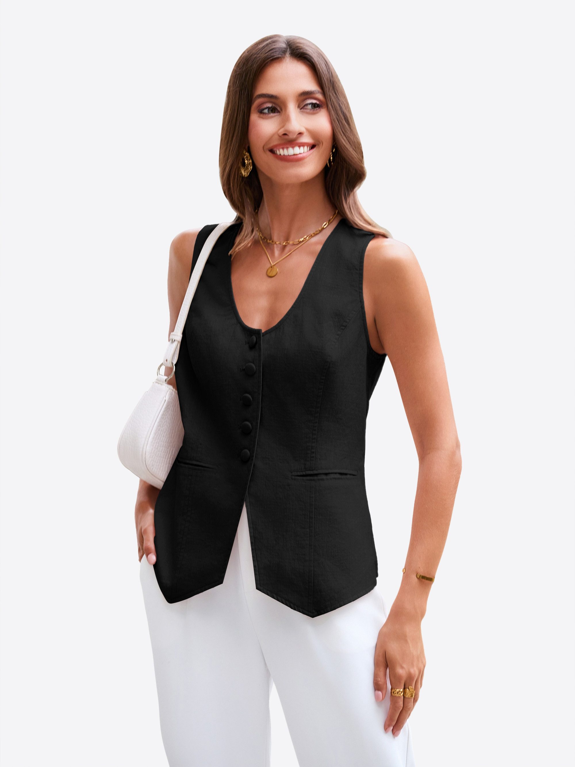 Imily Bela Anzugweste Damen Blazer-Weste mit Reverskragen (Packung, 1-tlg., 1per-Pack) mit Knöpfen