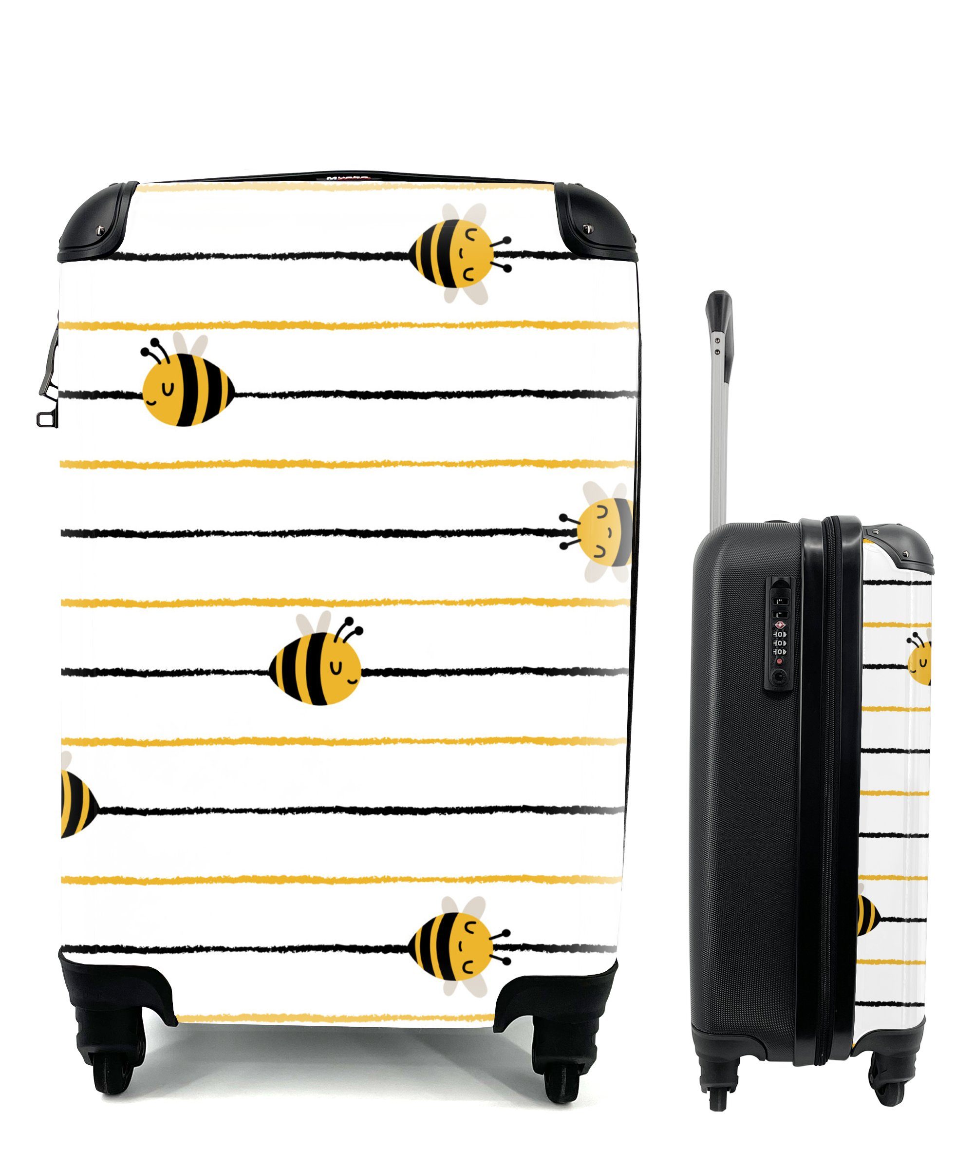 MuchoWow Handgepäckkoffer Muster - Bienen - Streifen, 4 Rollen, Reisetasche mit rollen, Handgepäck für Ferien, Trolley, Reisekoffer