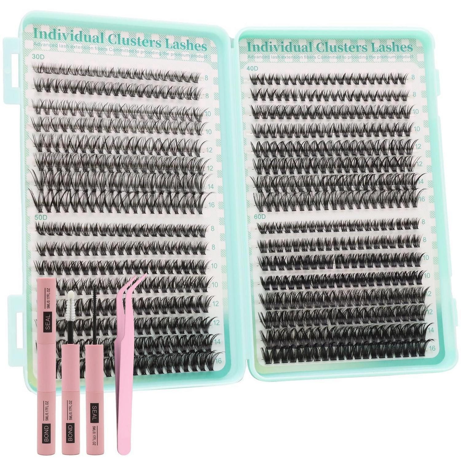 LuxusKollektion Einzelwimpern Wimpernverlängerung Set Grün 640 Stück 30-60D