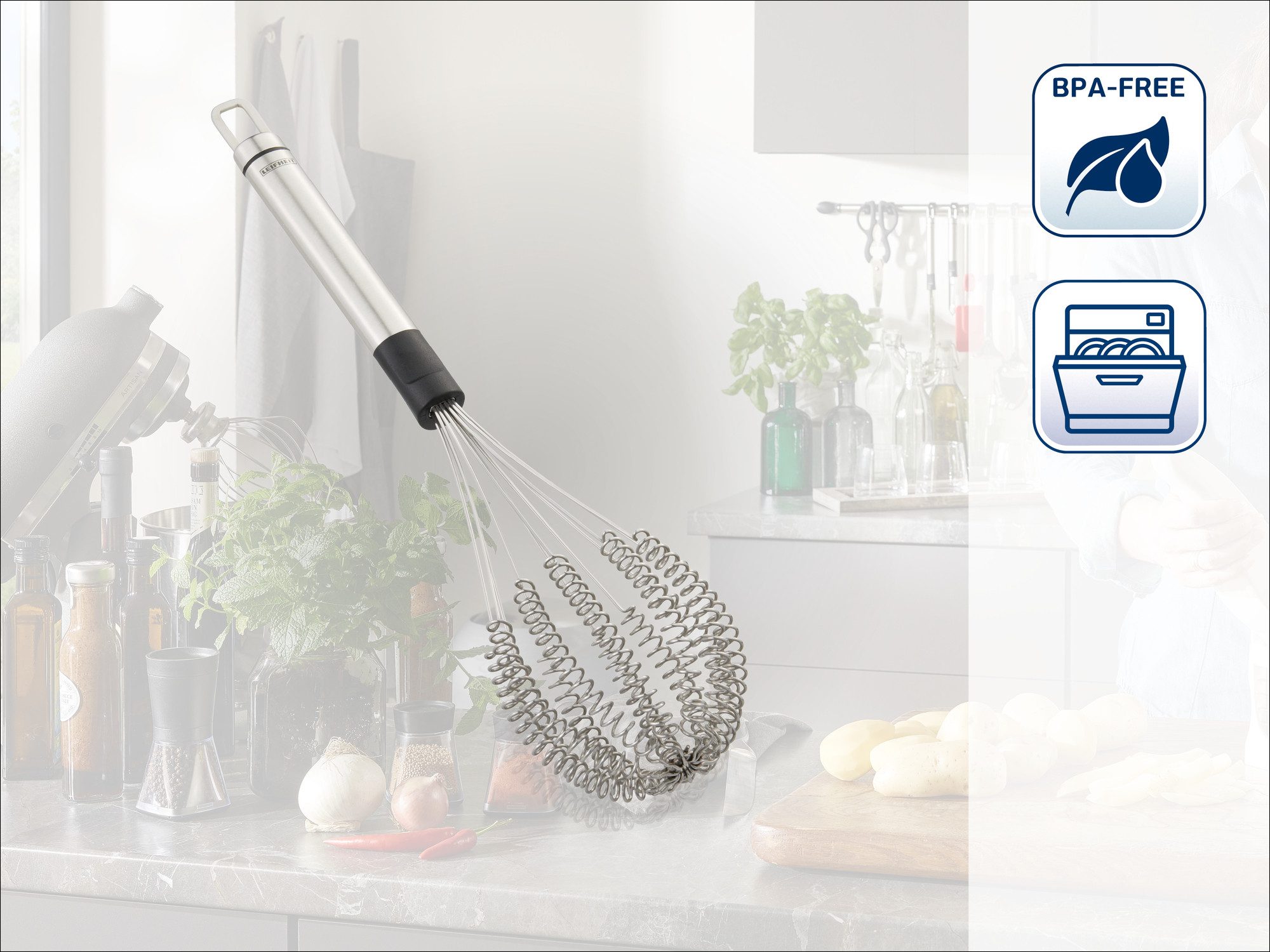 Leifheit Schneebesen Schneebesen Speed Quirl M, Edelstahlgriff, Aufhängeöse, weniger Kraftaufwand, spezielle Drähte