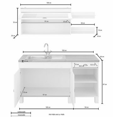 Home affaire Küchenzeile Oslo, Breite 150 cm, Arbeitsplatte 35mm stark, ohne E-Geräte