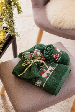 my home Handtuch Set »Weihnachten« (Set, 3-tlg), mit Sternen und Bordüre, weihnachtliches Handtuchset, Handtücher aus 100% Baumwolle
