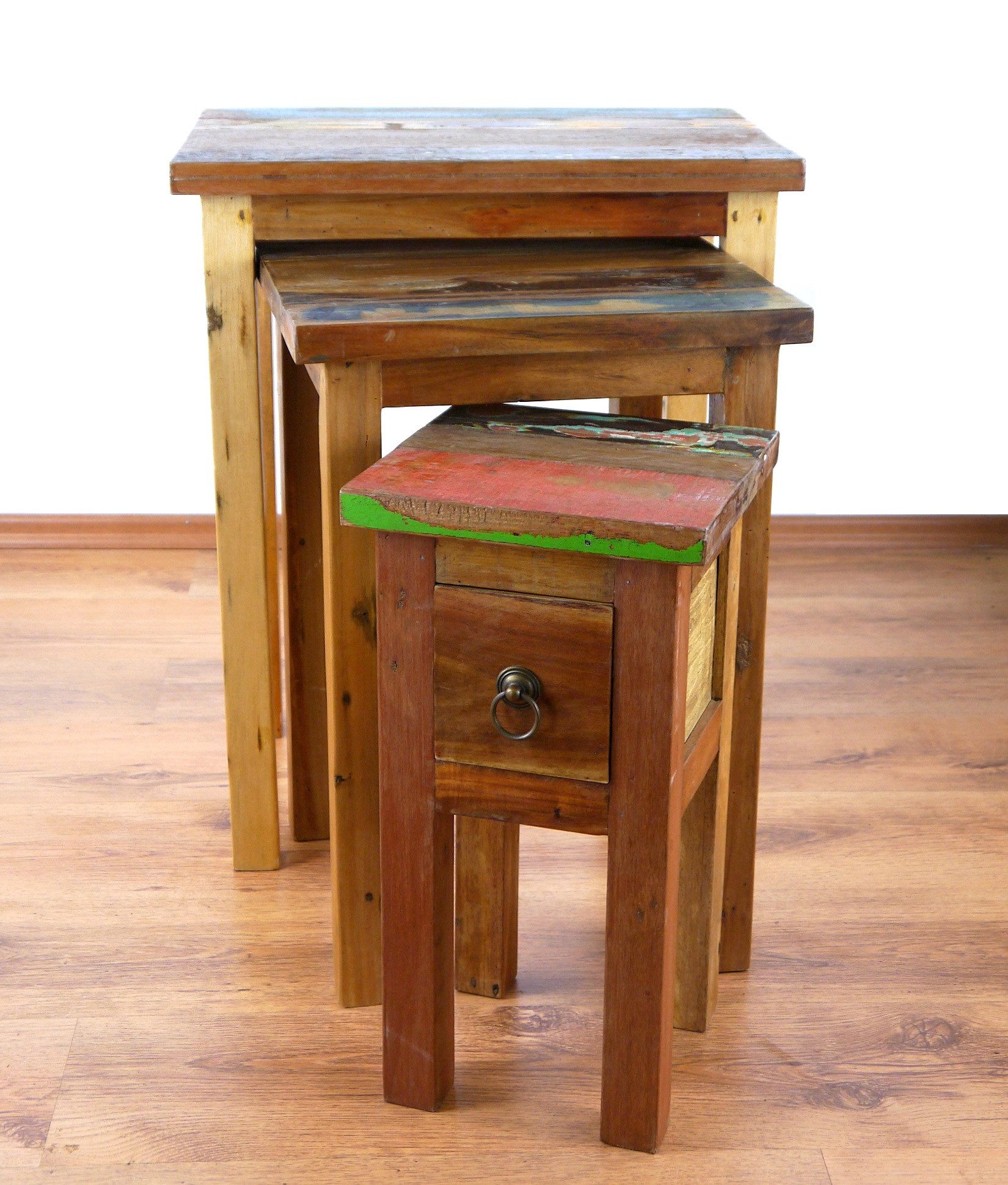 livasia Beistelltisch livasia Beistelltisch 3er Set, recyceltes Teakholz Höhe:47/55/63cm