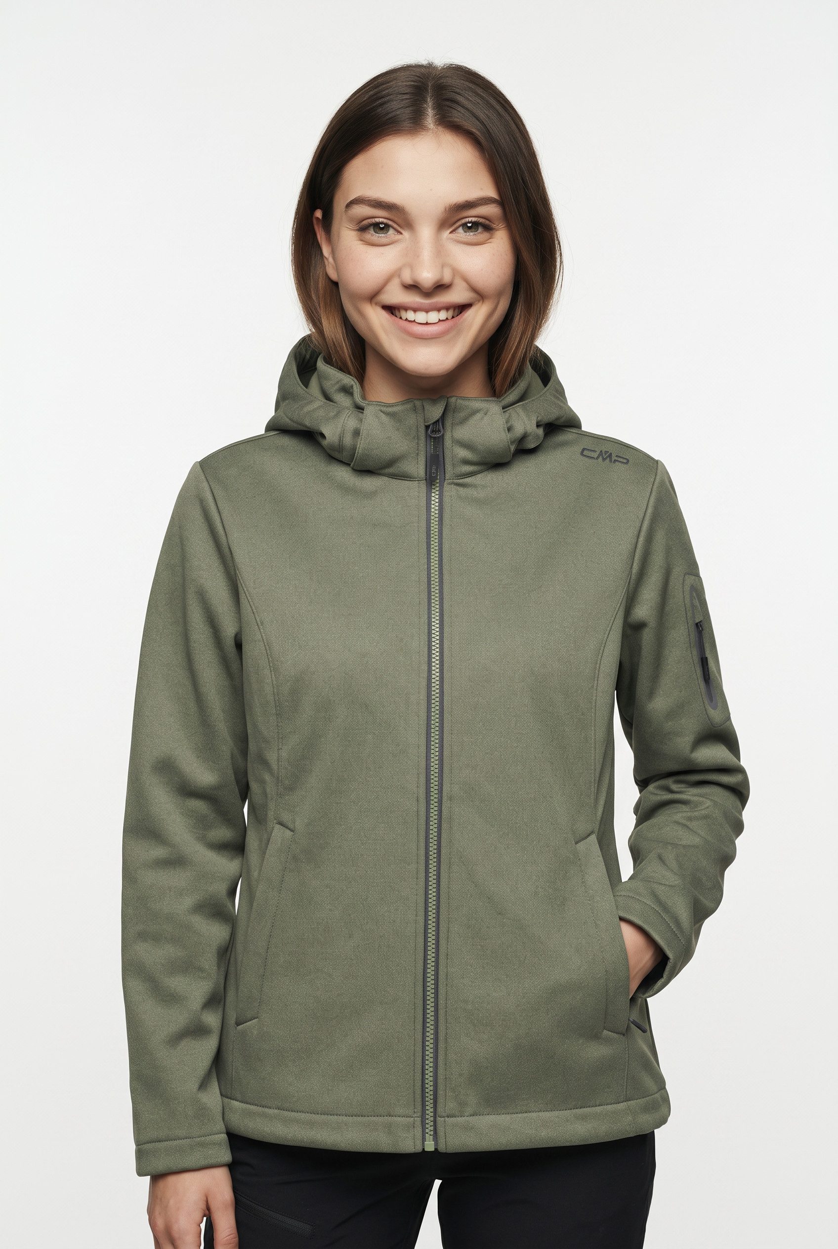 CMP Softshelljacke WOMAN JACKET ZIP HOOD mit Kinnschutz, atmungsaktiv, wasserdicht