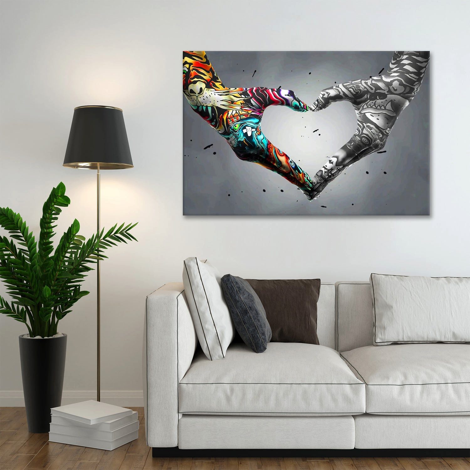 Artedinoi Leinwandbild Herz aus Händen Graffiti Pop Art Leinwandbild Wandbild XL Deko, Herz aus Händen