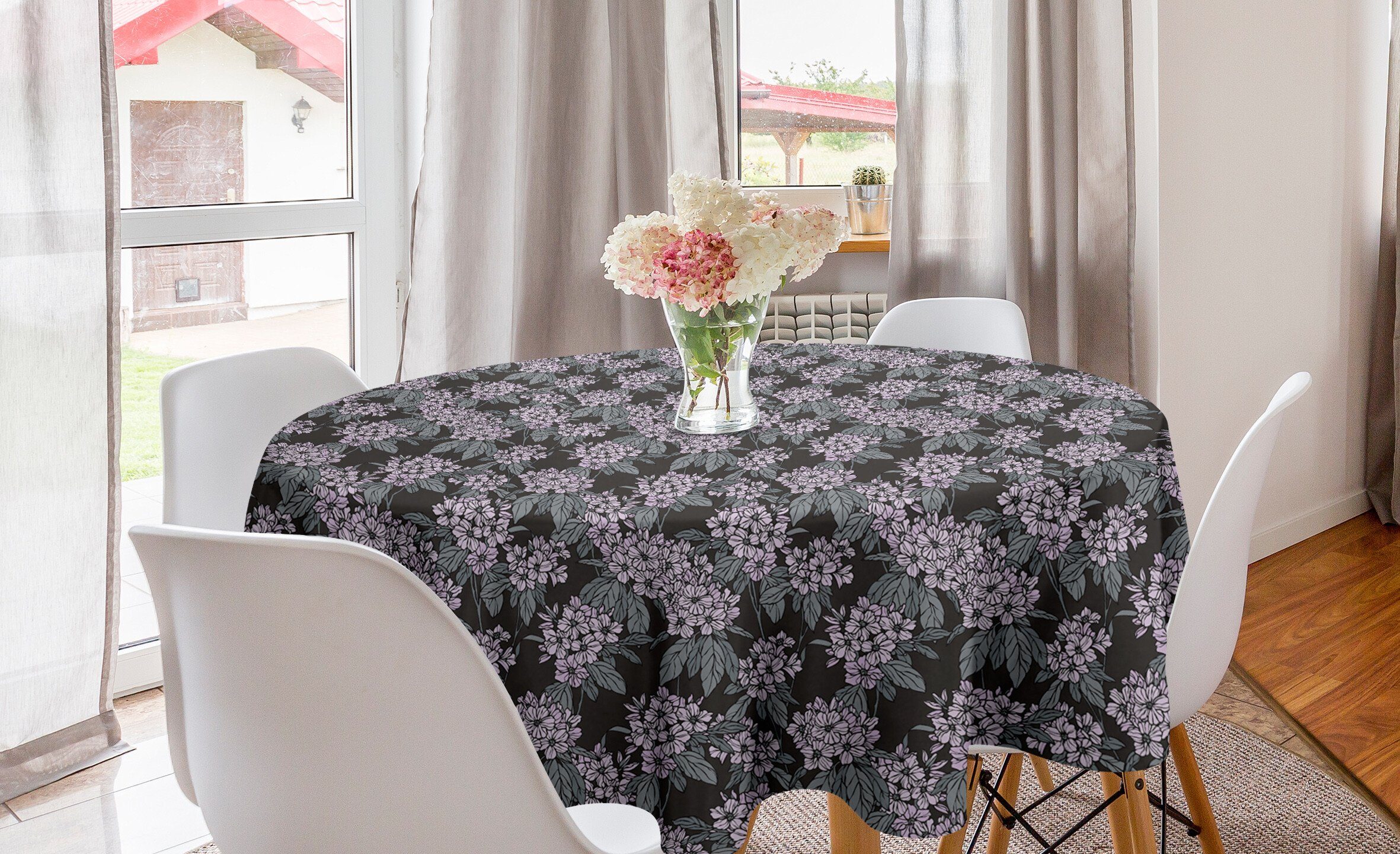 Abakuhaus Tischdecke Kreis Tischdecke Abdeckung für Esszimmer Küche Dekoration, Blumen Hydrangea Bouquets Blätter