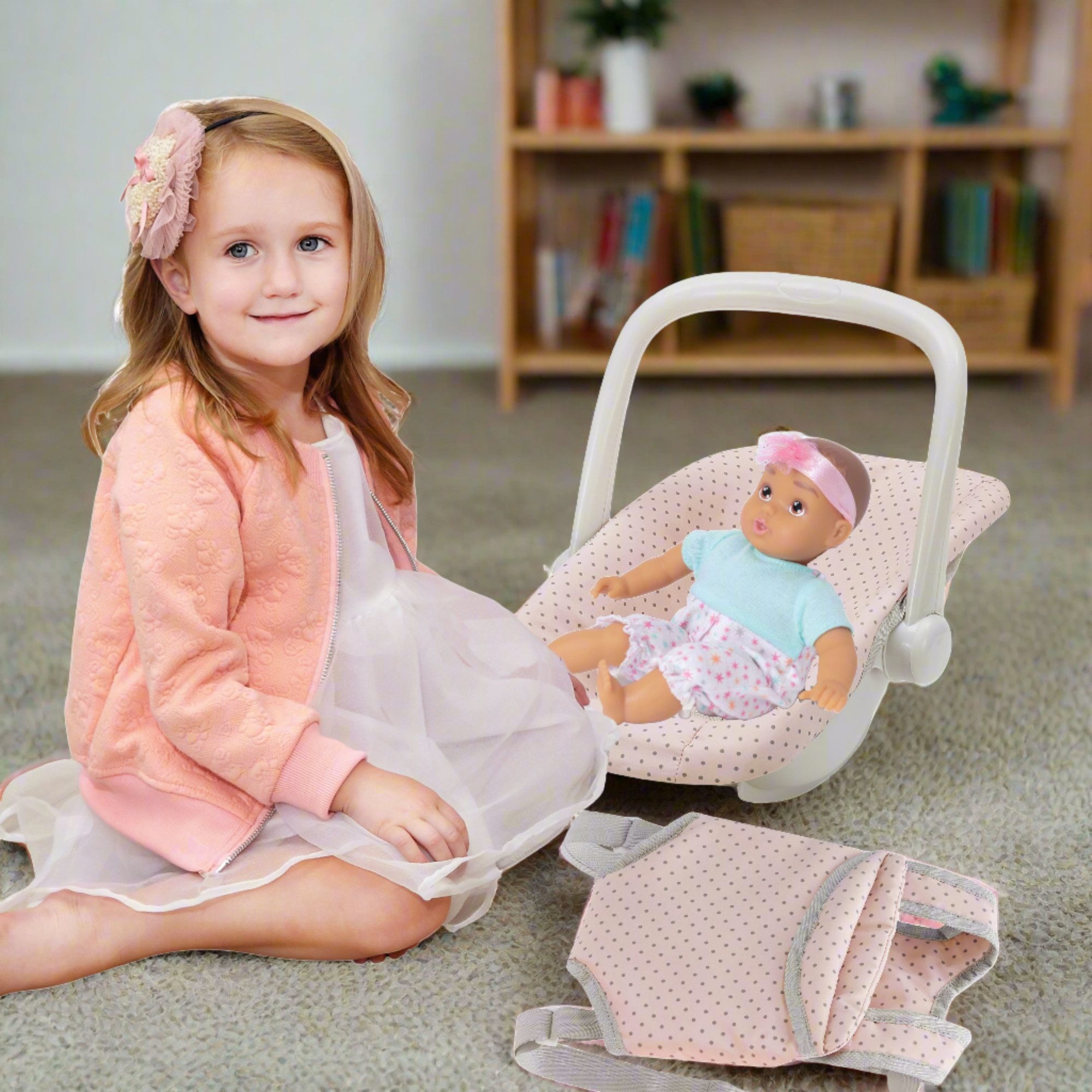 TEAMSON™ KIDS    Puppenwagen Puppensitz und Trageset für Babys Autositz und Tragegurt, Rosa