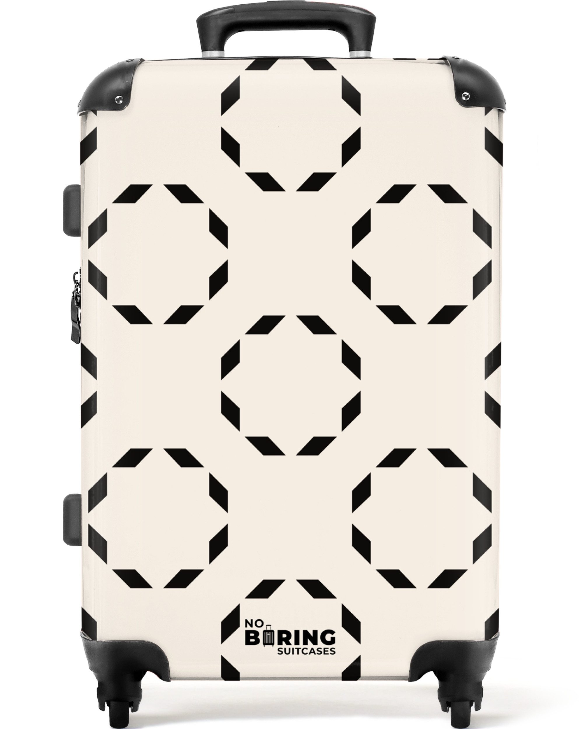 NoBoringSuitcases.com© Hartschalen-Trolley Beige mit schwarzen Kreisen günstig online kaufen