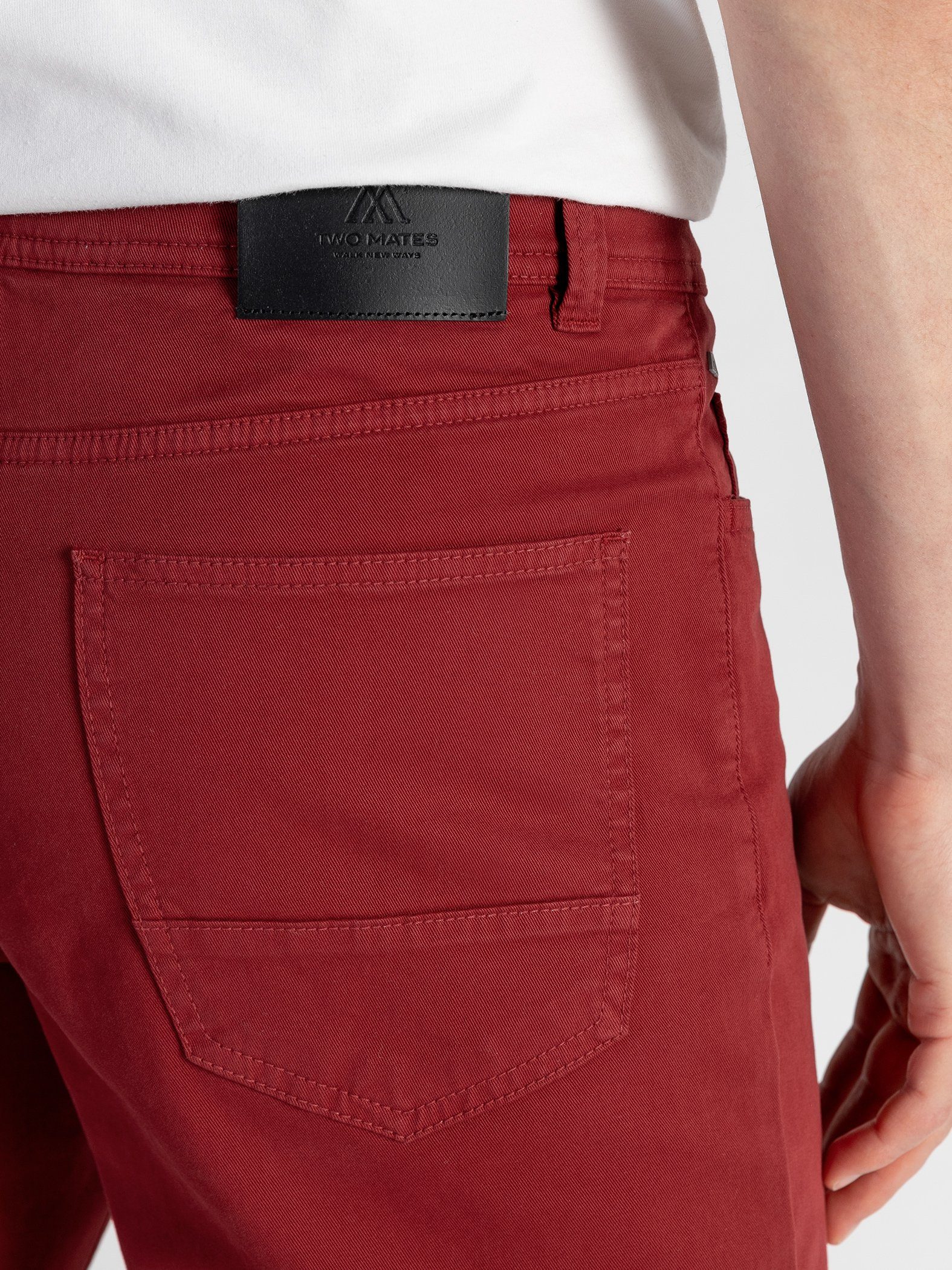 elastischem 5-Pocket mit GOTS-zertifiziert TwoMates Rot Farbauswahl, Bund, Stoffhose