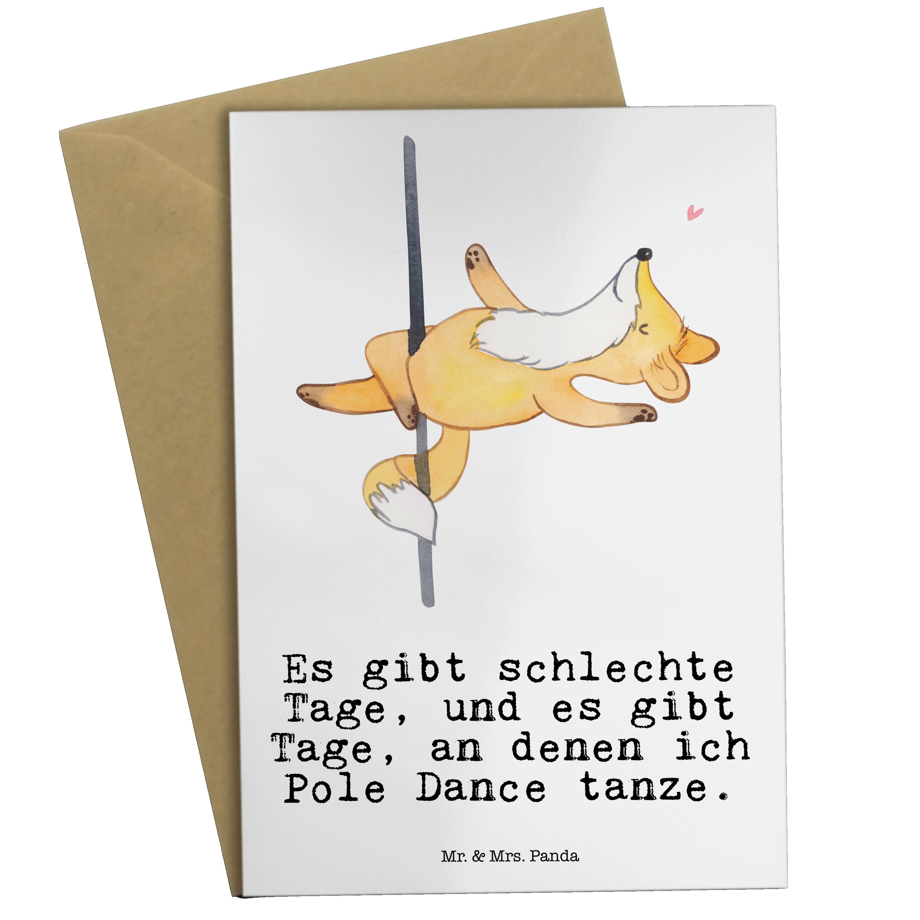 Mr. & Mrs. Panda Grußkarte Fuchs Poledance - Weiß - Geschenk, Hobby, Hochzeitskarte, Karte, Pole, Hochglänzende Veredelung