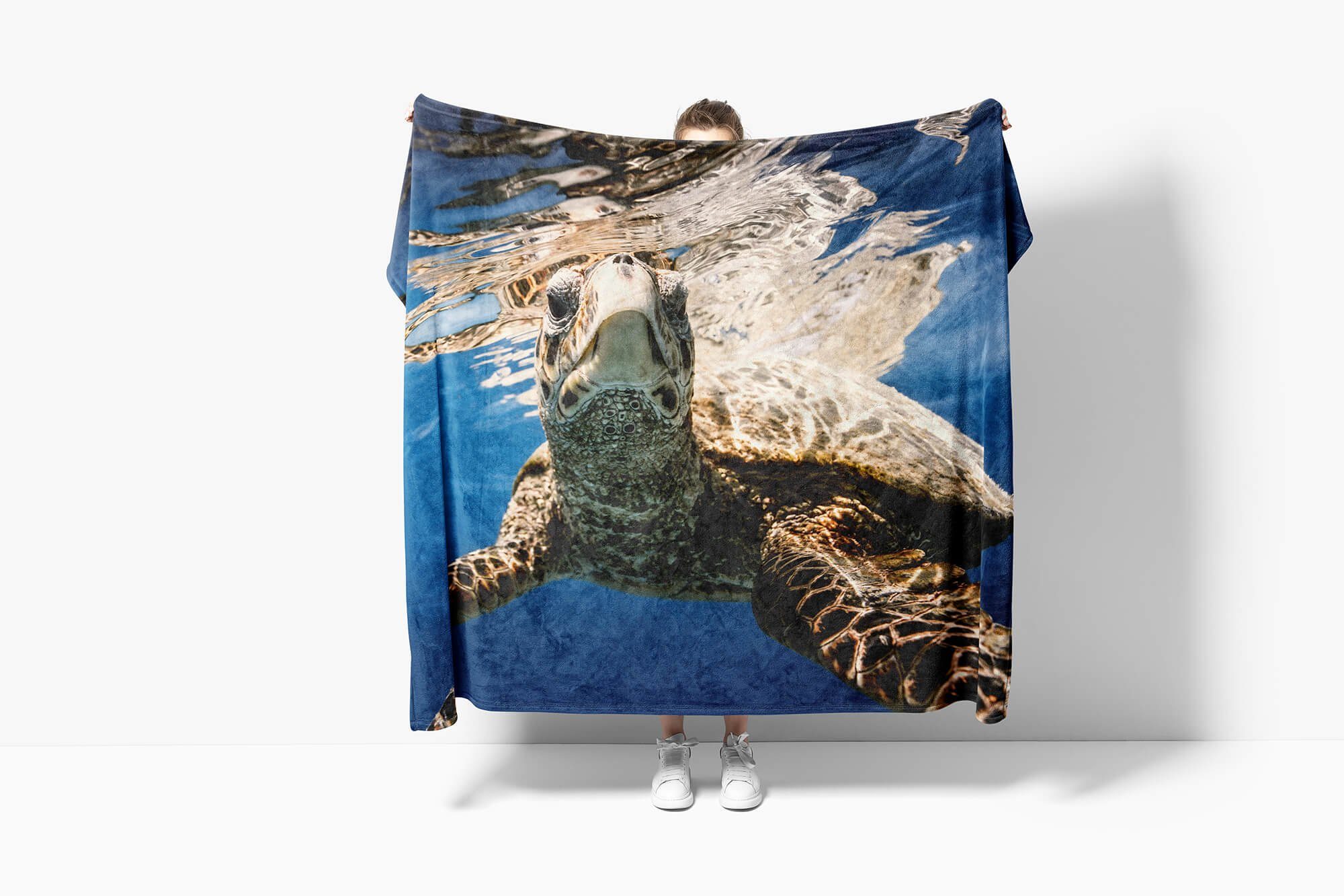Seeschildkröte Strandhandtuch (1-St), Art Kuscheldecke Handtuch Saunatuch Baumwolle-Polyester-Mix unt, Handtuch Sinus mit Tiermotiv Handtücher